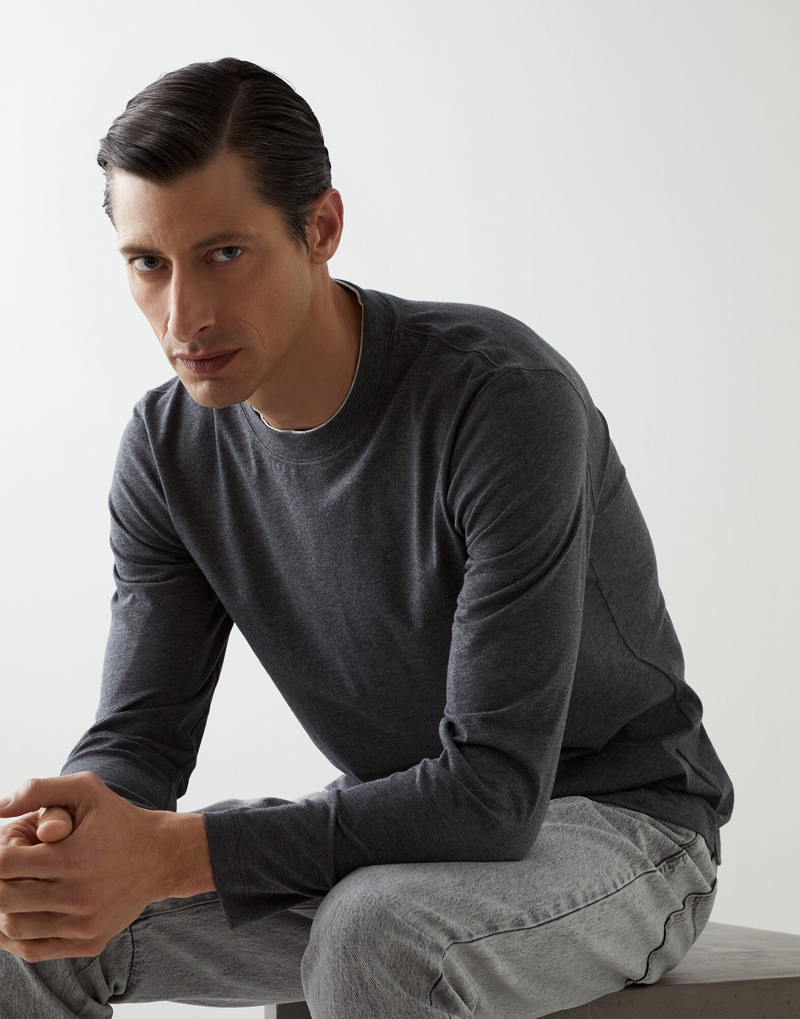 Camiseta de algodón Plomo Hombre - Brunello Cucinelli
