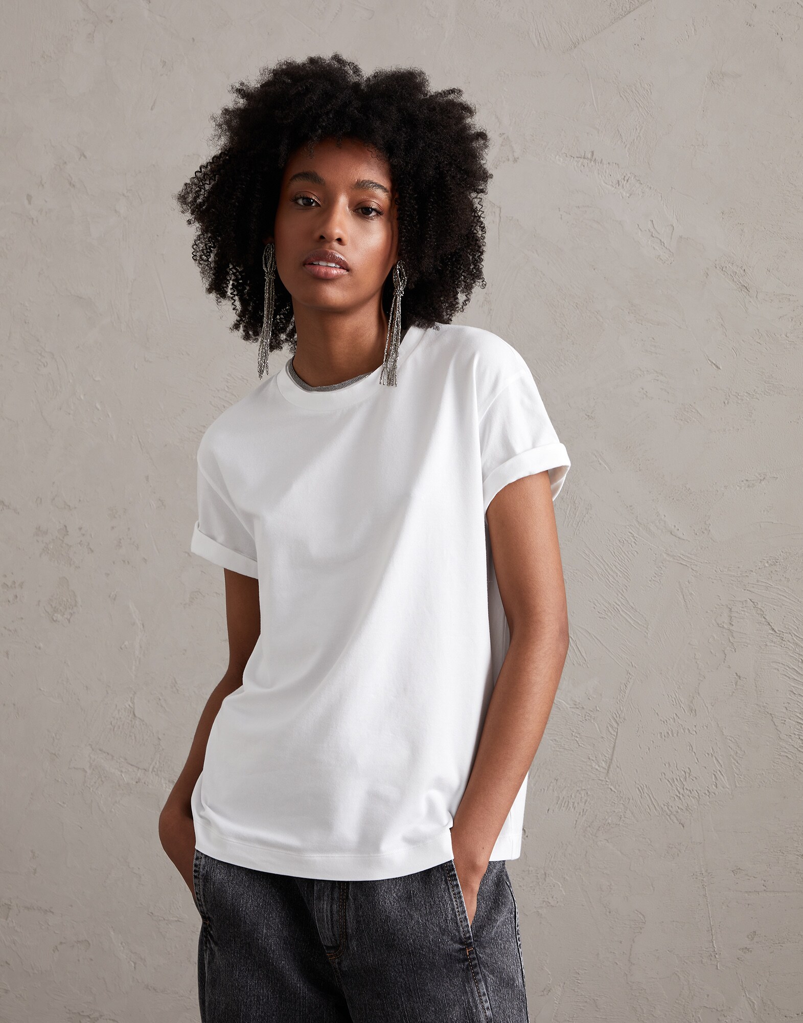 Tee-shirt en jersey Blanc Femme - Brunello Cucinelli