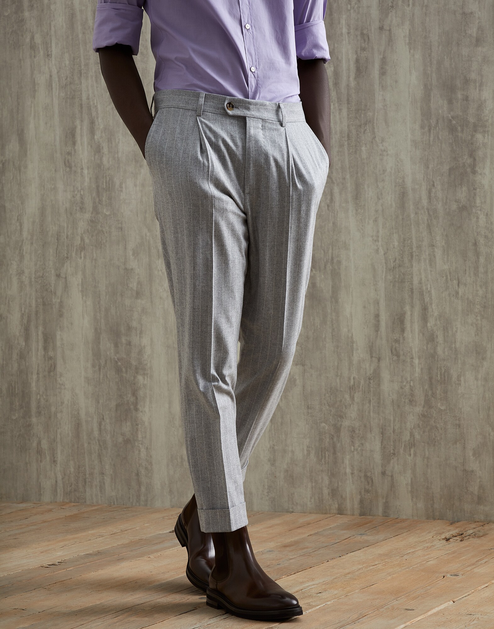 Pantalón rayas diplomáticas Gris Perla Hombre - Brunello Cucinelli