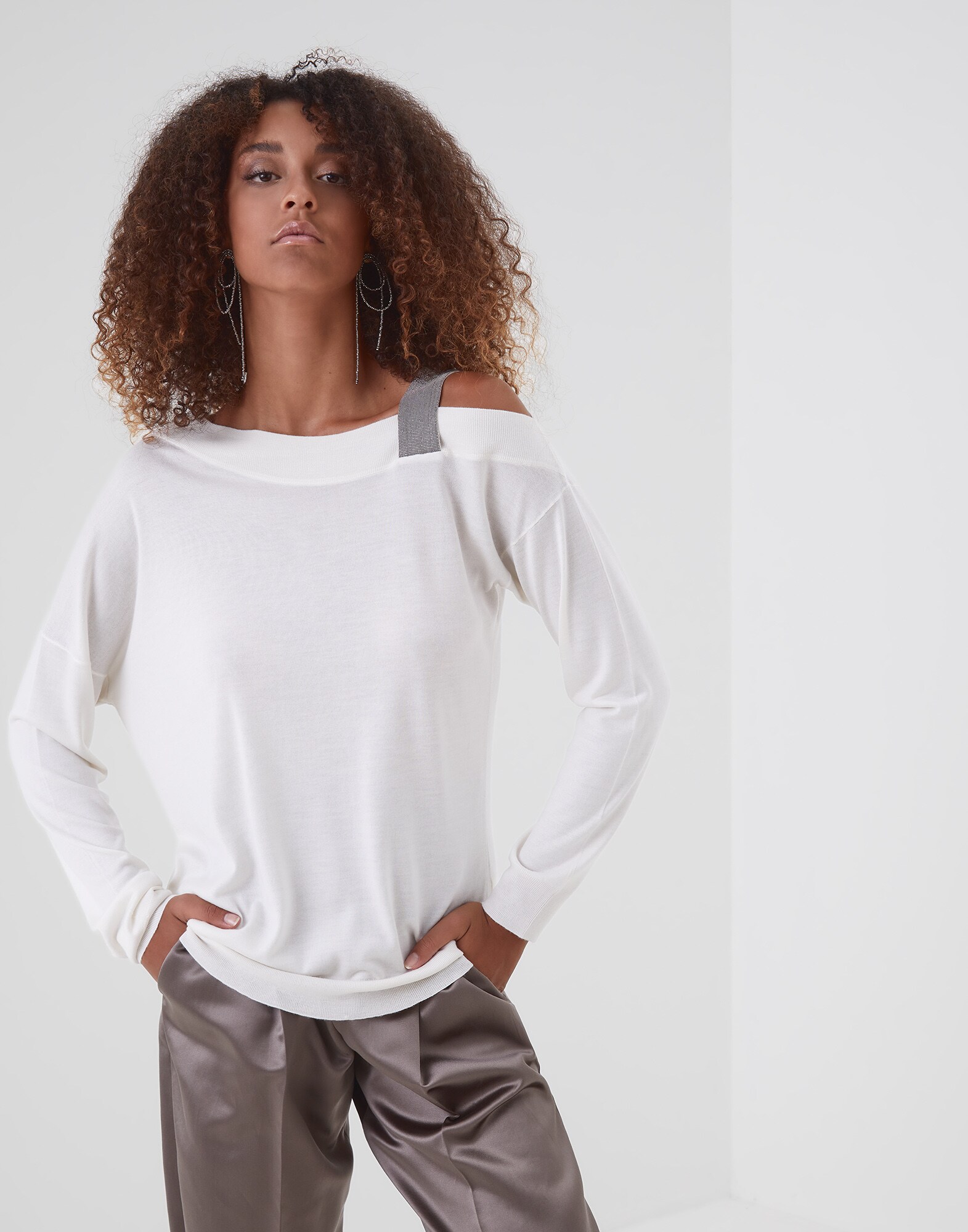 Scoop Neck White Woman 1 - Brunello Cucinelli