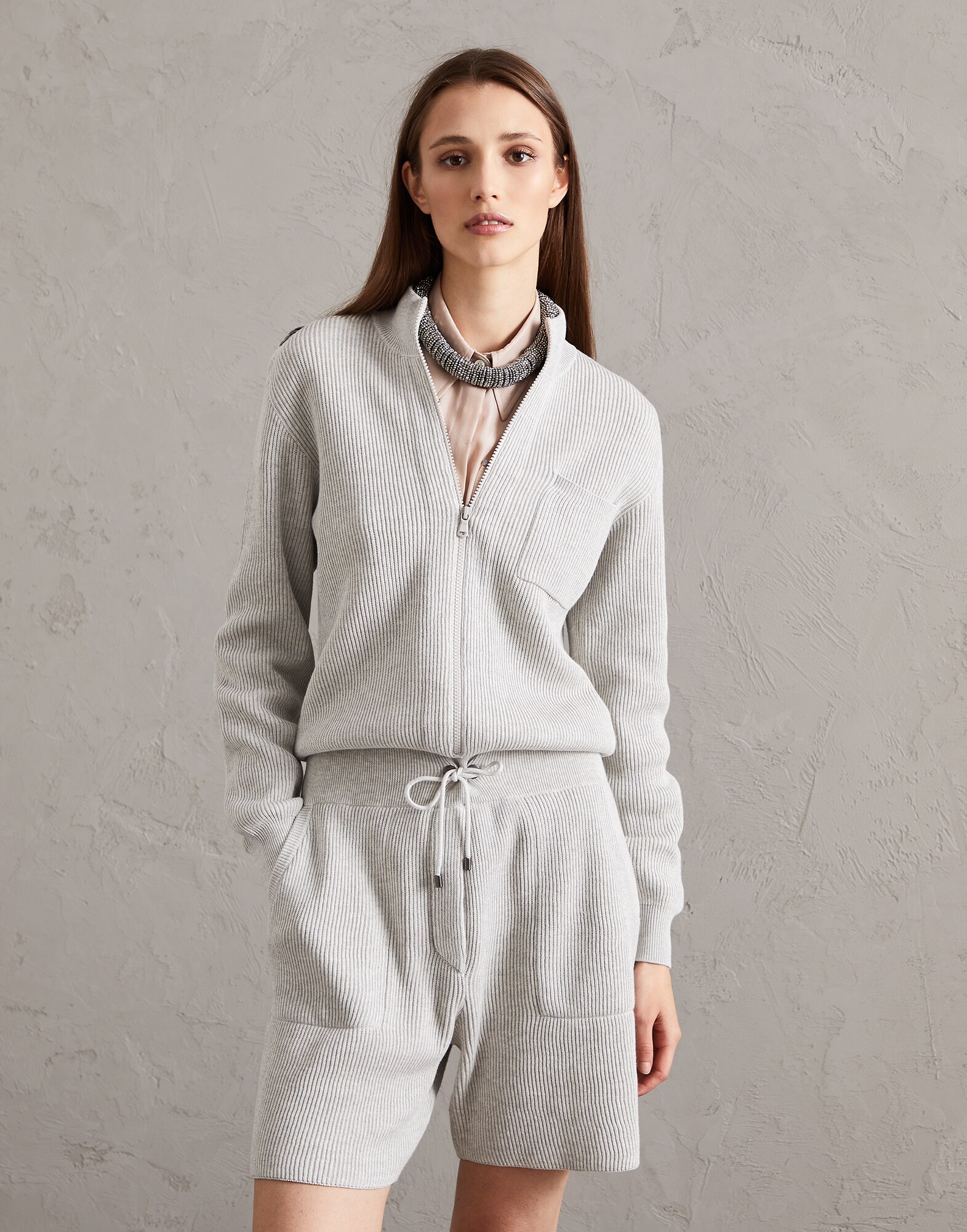 Mono en punto de algodón Gravilla Mujer - Brunello Cucinelli