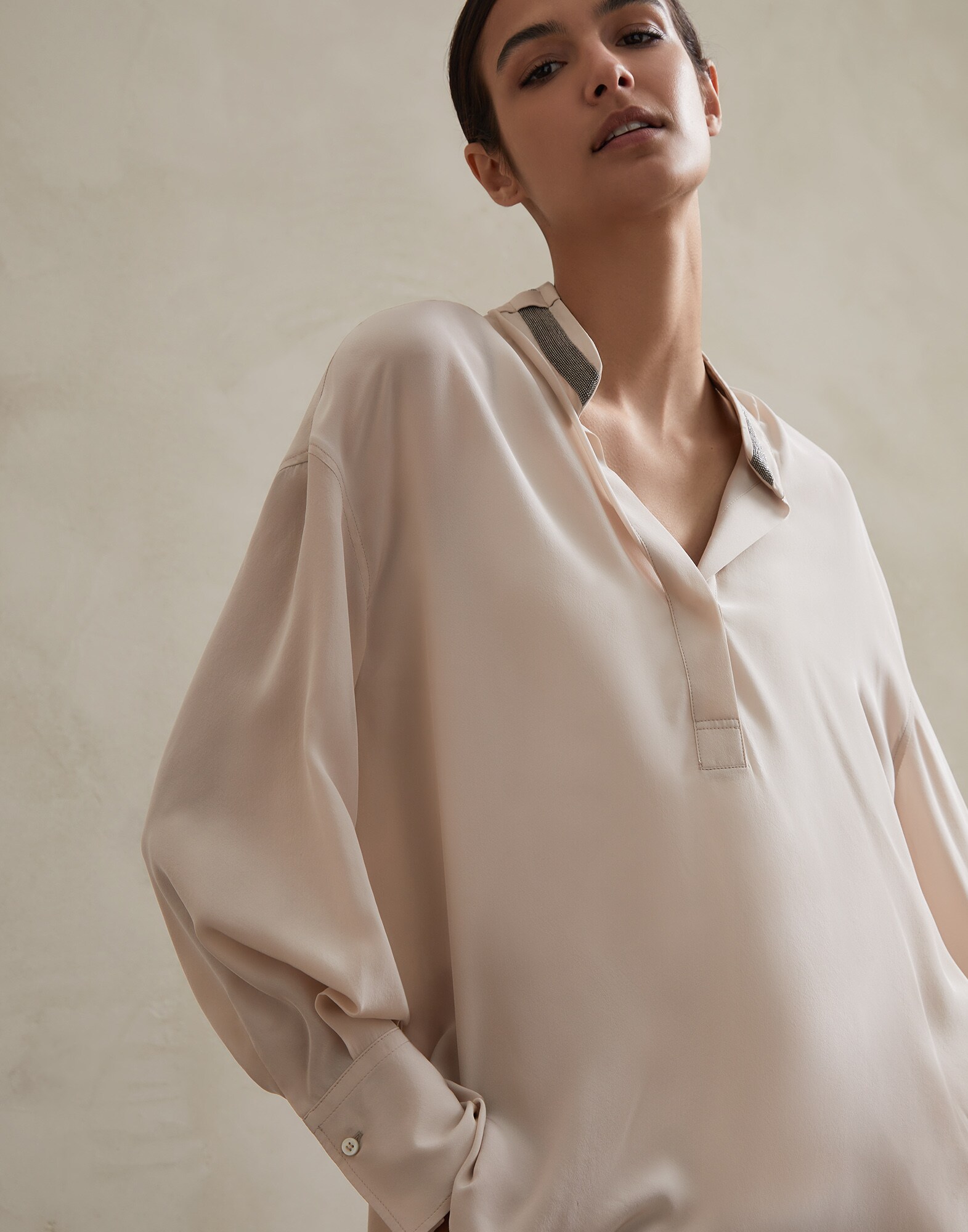 Long Sleeve T-Shirt Warm Beige Woman 4 - Brunello Cucinelli