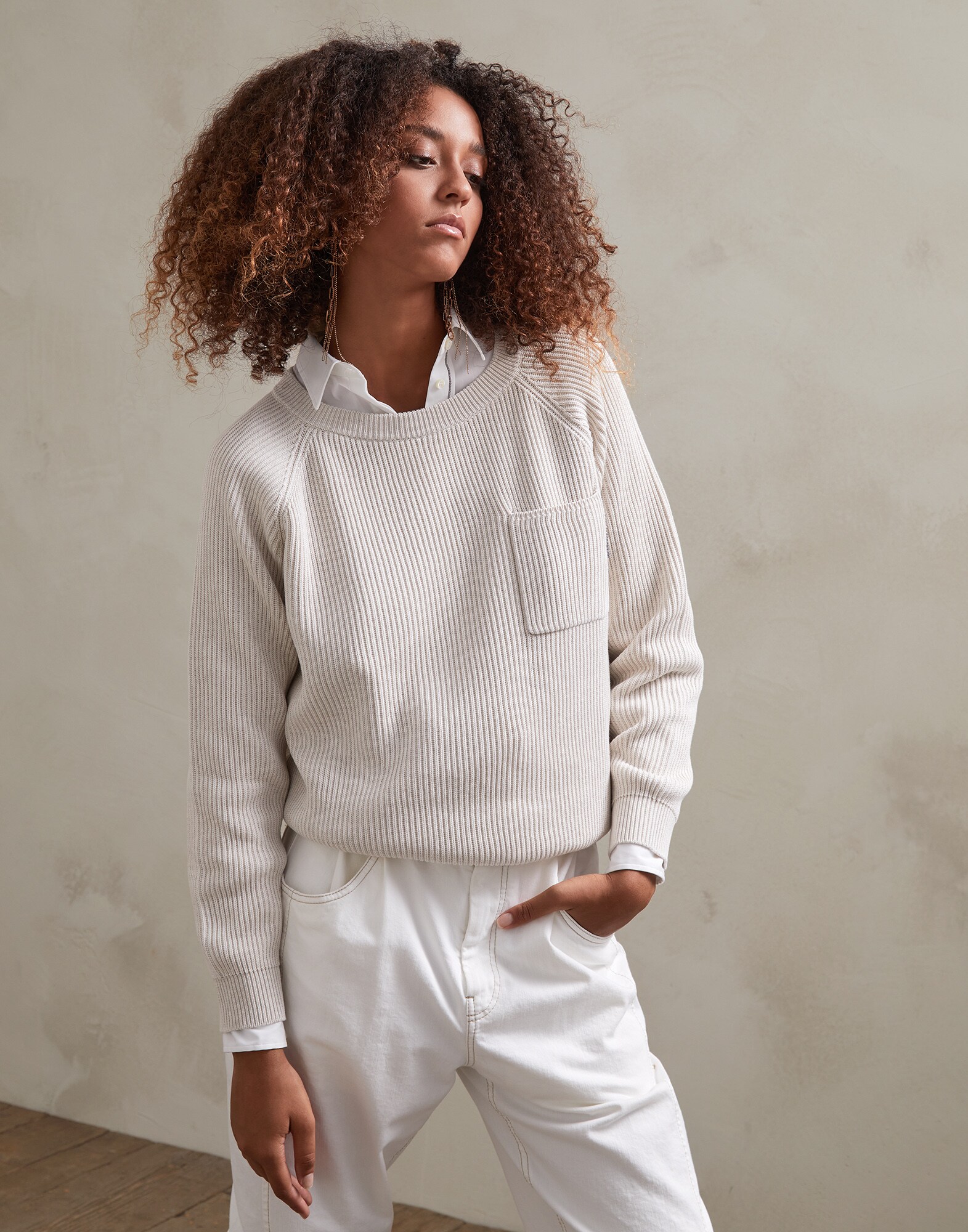 Crewneck Sweater Oat Woman 1 - Brunello Cucinelli