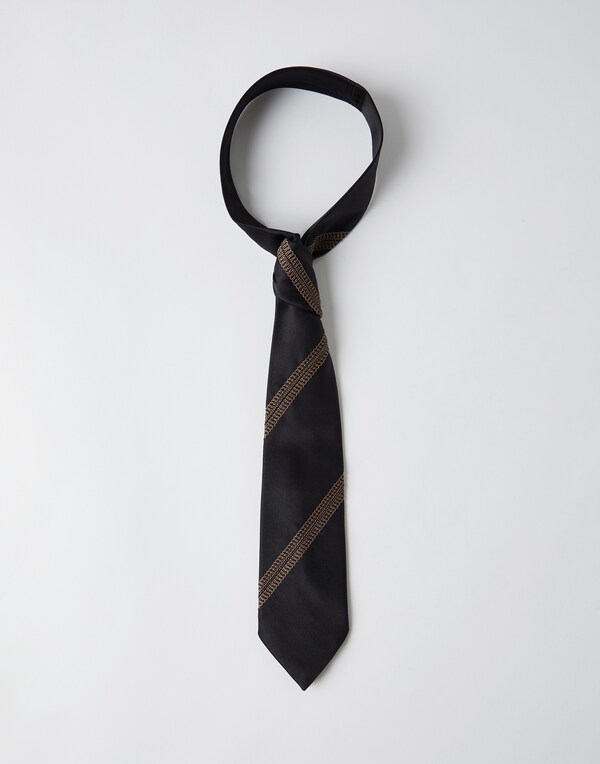 Krawatte aus Seide mit Struktur-Streifen Schwarz Damen - Brunello Cucinelli
