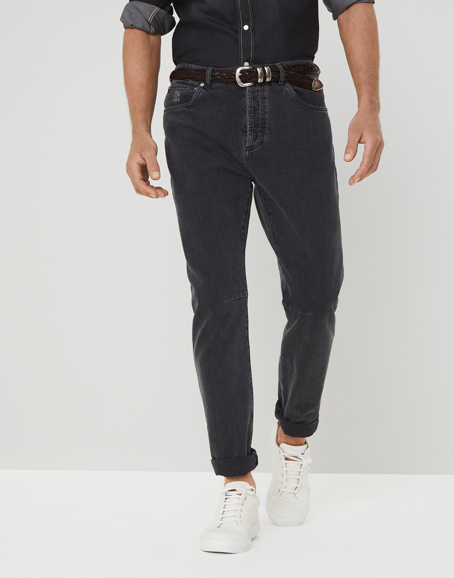 Leisure fit five-pocket trousers Medium Grey Man - Brunello Cucinelli