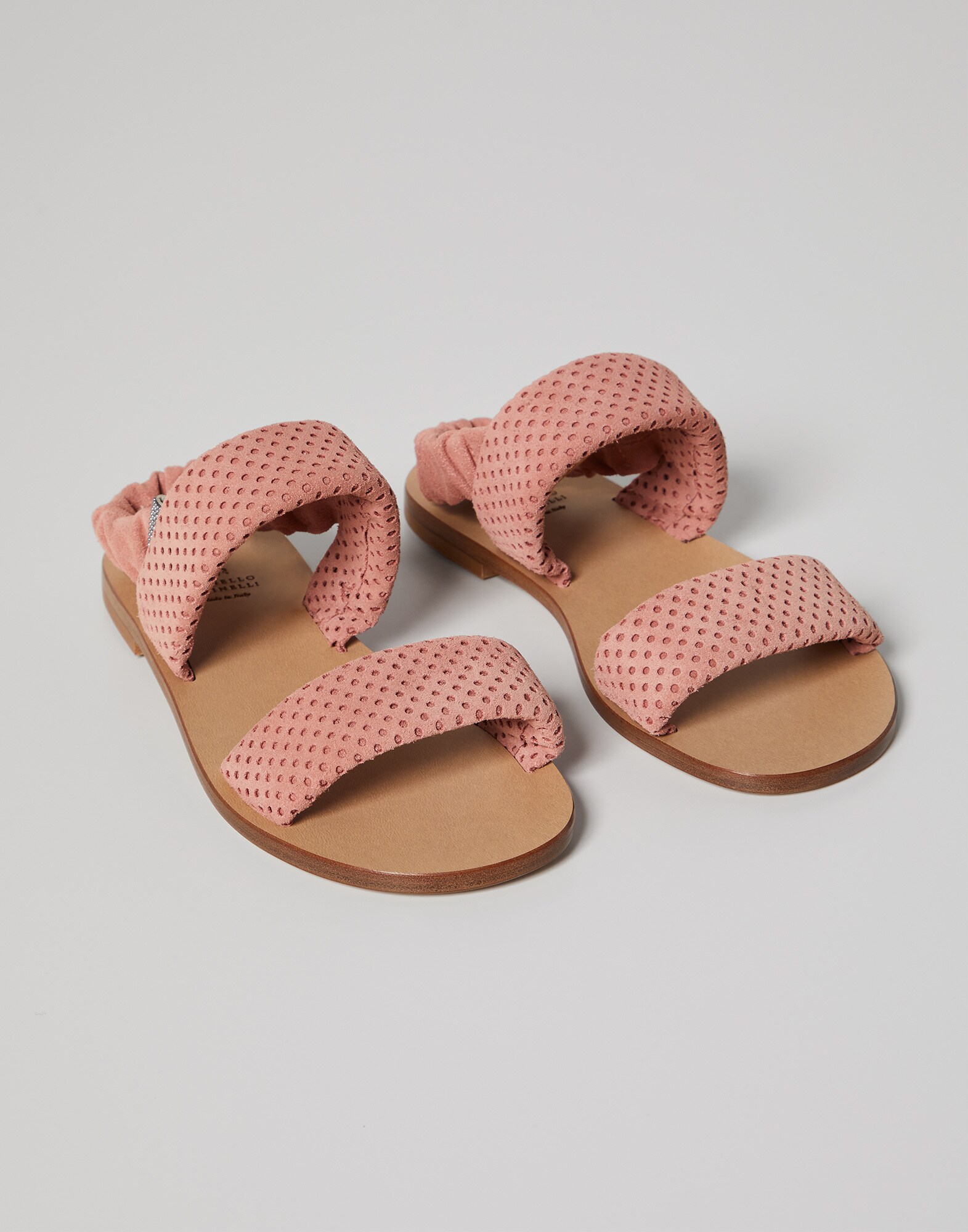 Sandalen aus Veloursleder Hellrosa Mädchen - Brunello Cucinelli