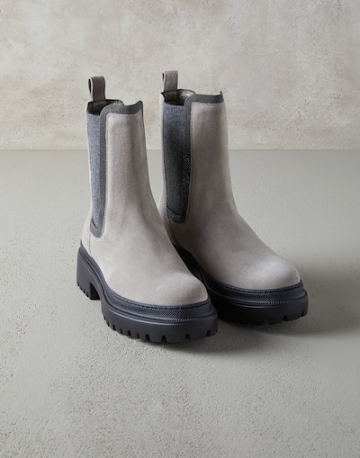 Suede Chelsea boots Gravel Woman - Brunello Cucinelli 