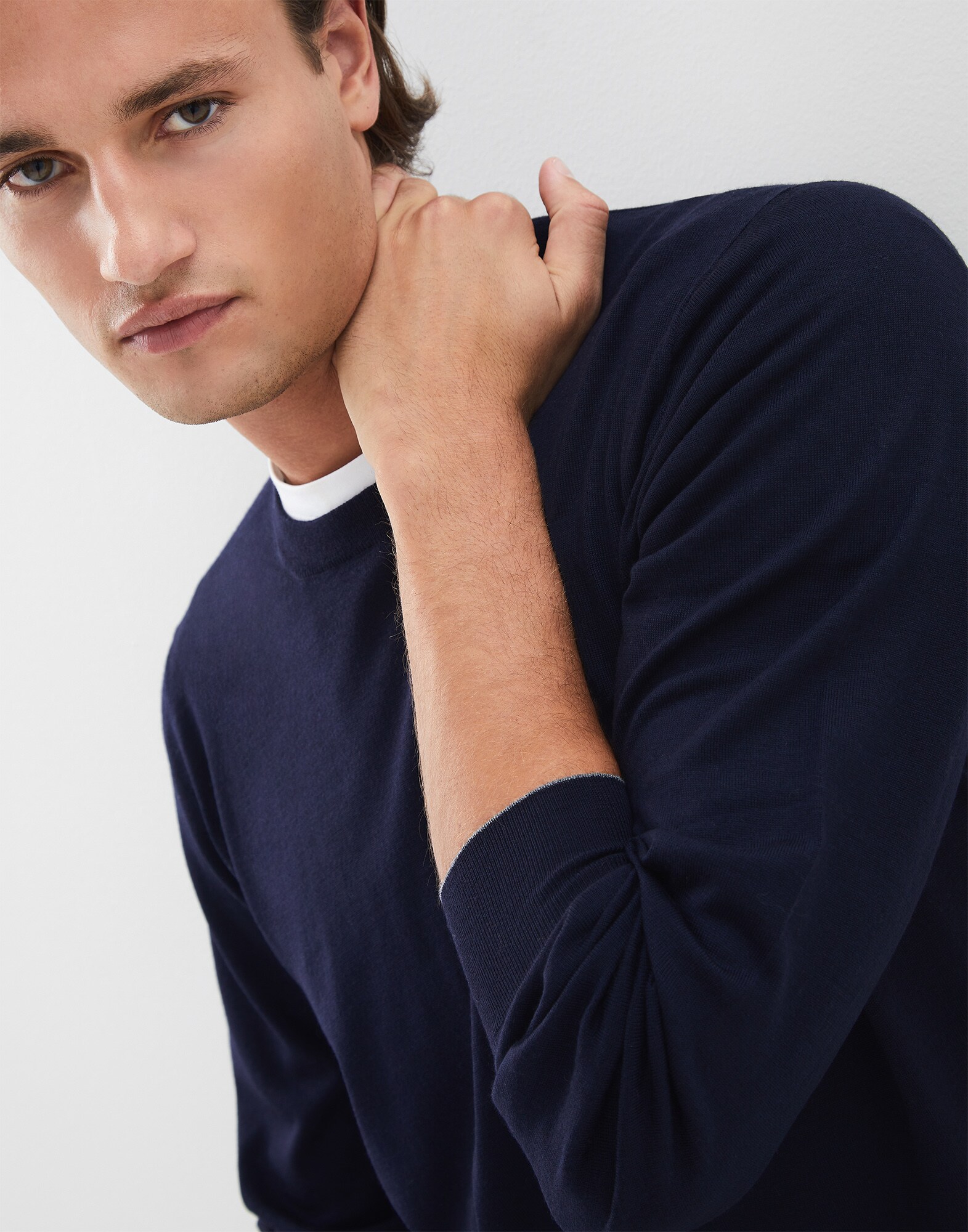 Crewneck Sweater Navy Blue Man 3 - Brunello Cucinelli