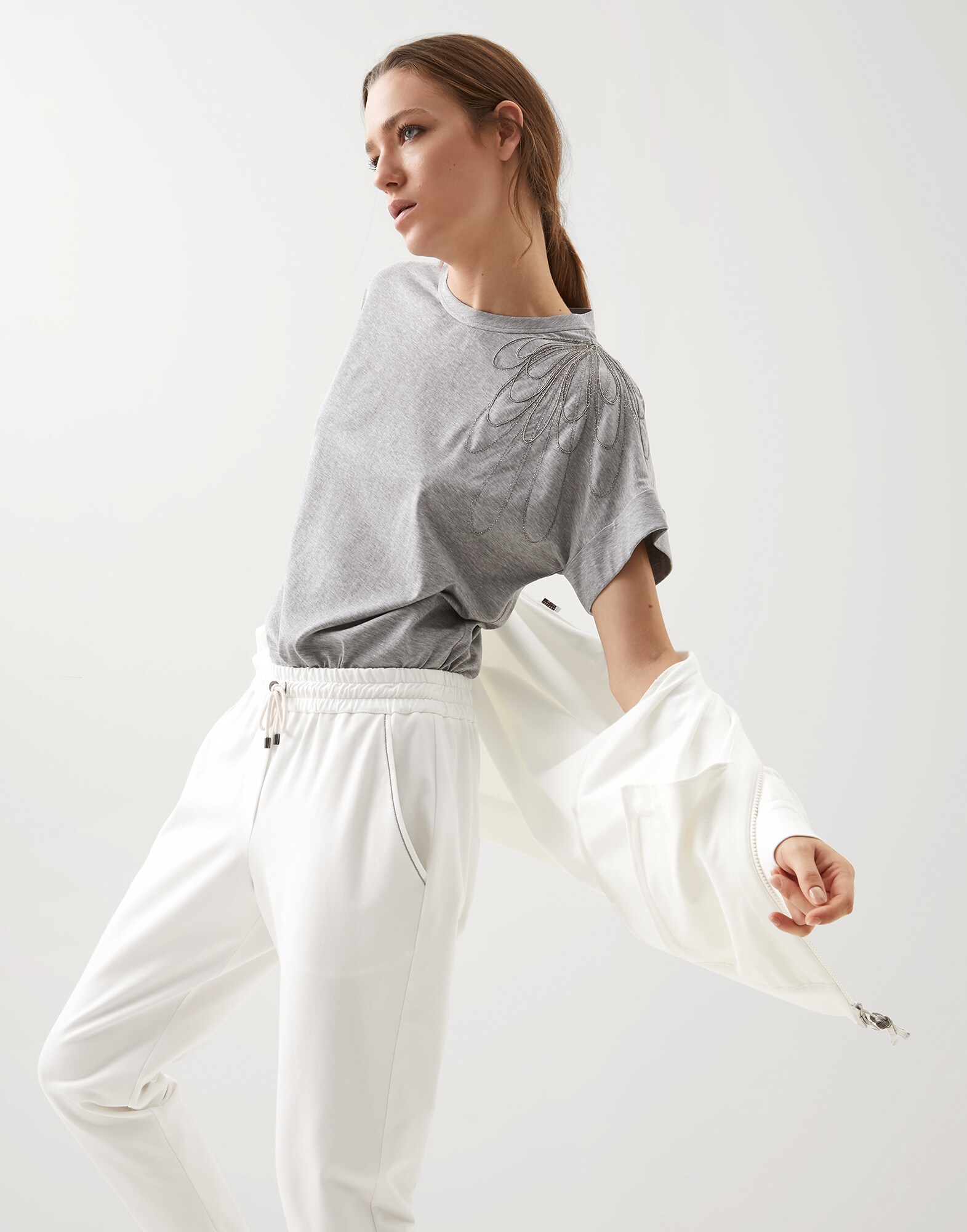 Sudadera de felpa ligera Blanco Mujer - Brunello Cucinelli