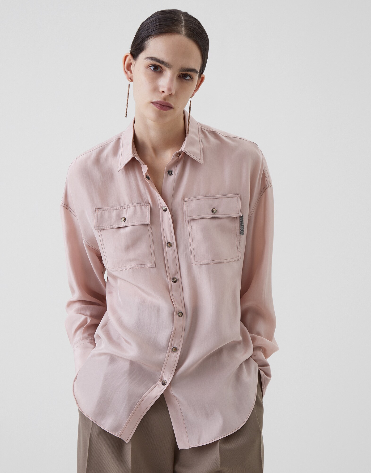 Seidenhemd Puder Damen 1 - Brunello Cucinelli