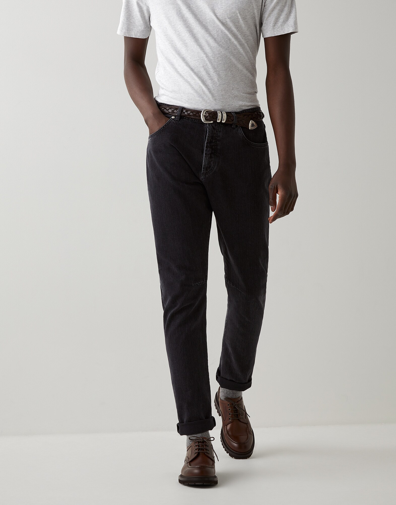 Leisure fit five-pocket trousers Dark Grey Man - Brunello Cucinelli