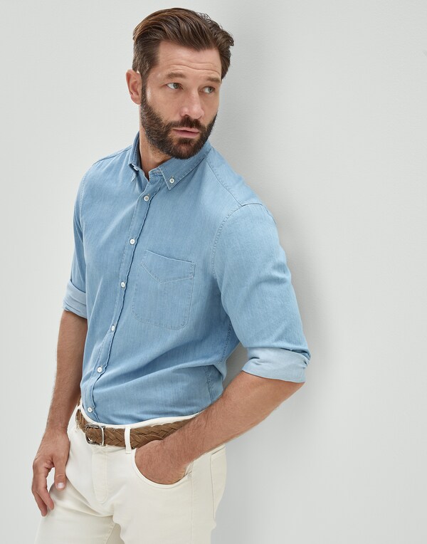 Easy fit shirt Light Blue Denim Man - Brunello Cucinelli 