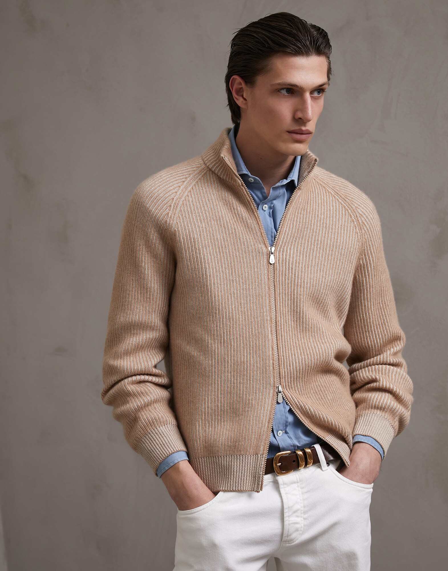 Cardigan mit Reißverschluss Biskuit Herren 2 - Brunello Cucinelli