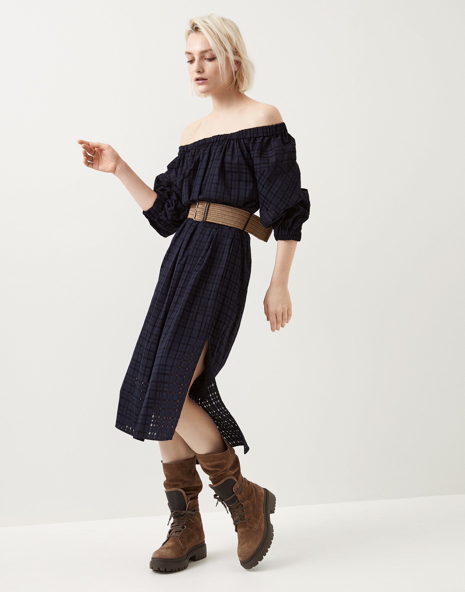 Vestido con cinturón Azul Mujer - Brunello Cucinelli