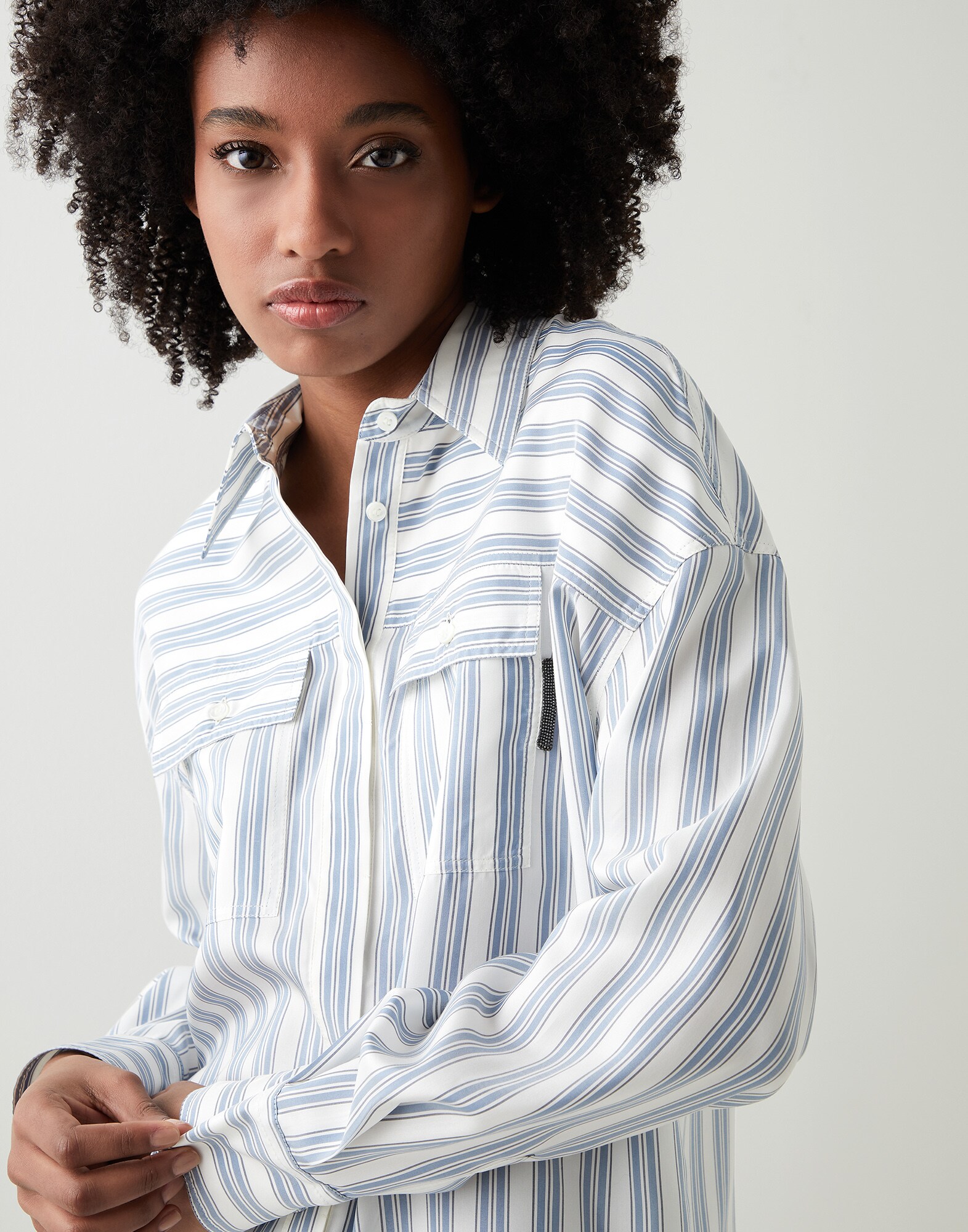 Striped silk shirt Azure Woman - Brunello Cucinelli
