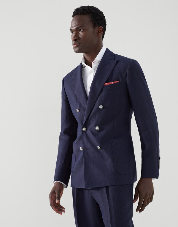 One-and-a-half breasted blazer Navy Blue Man - Brunello Cucinelli