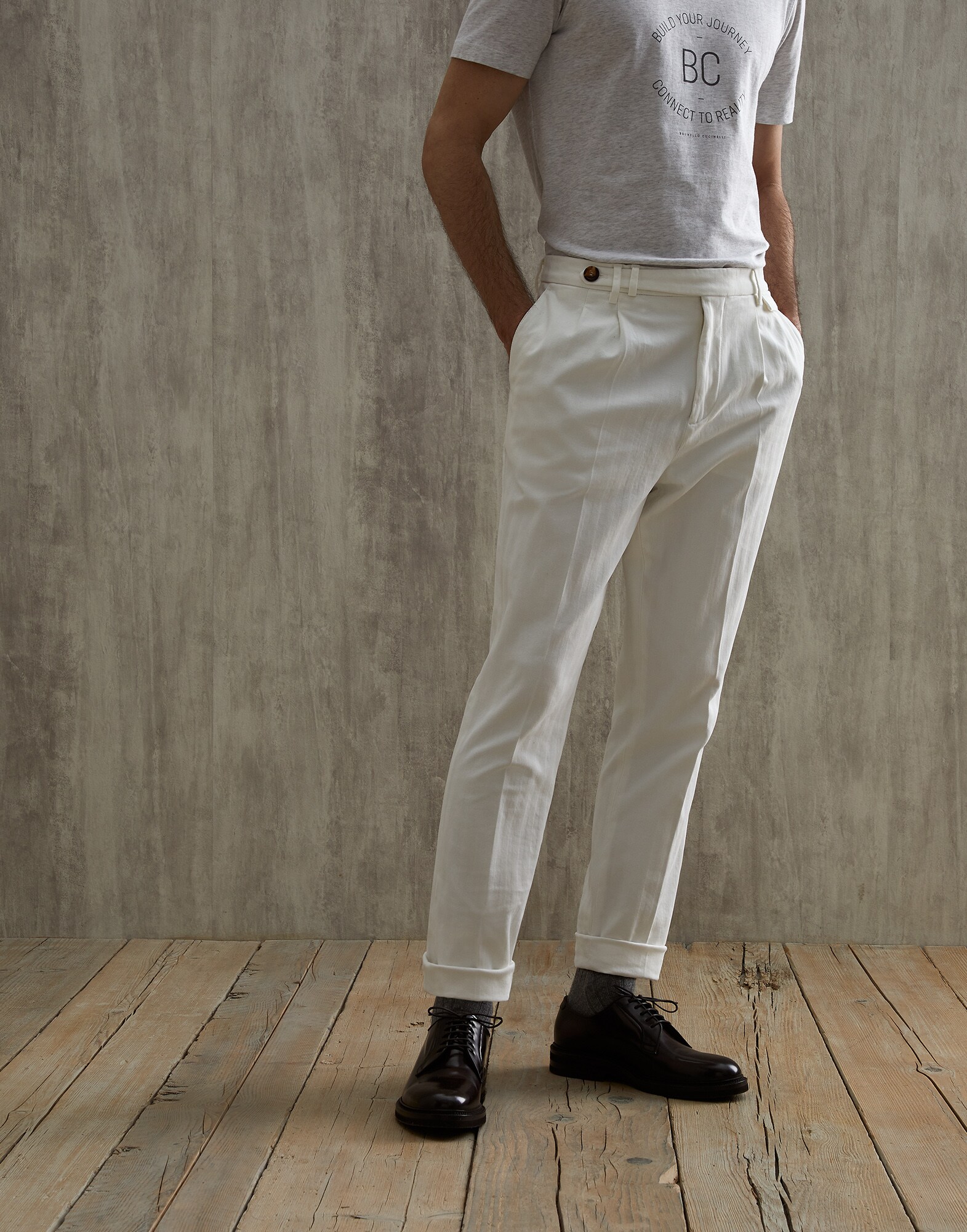 Pantalon leisure fit à double pince Neige Homme - Brunello Cucinelli
