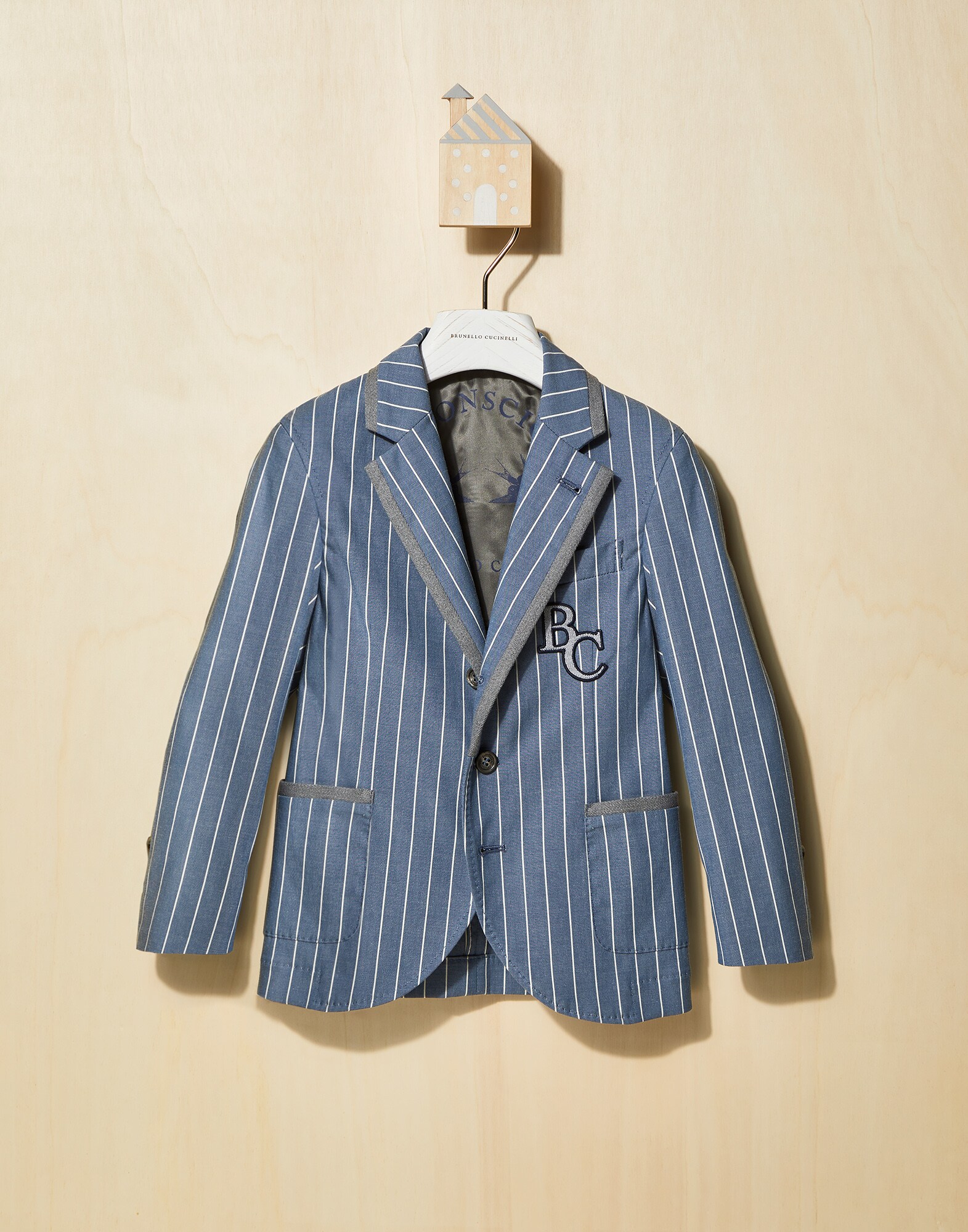 Sakko mit Nadelstreifen Jeansblau Jungen - Brunello Cucinelli