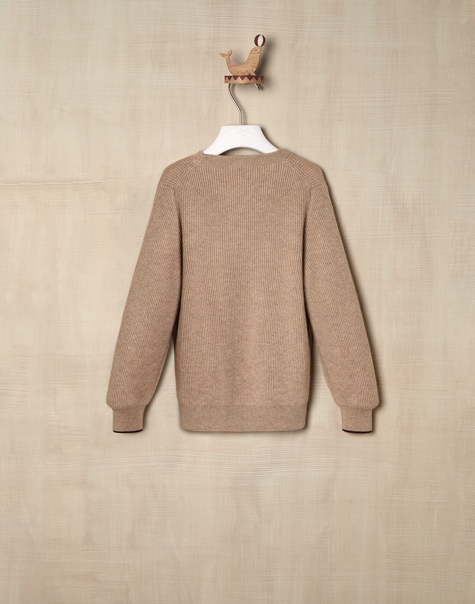 圆领针织衫 棕色 男童 1 - Brunello Cucinelli