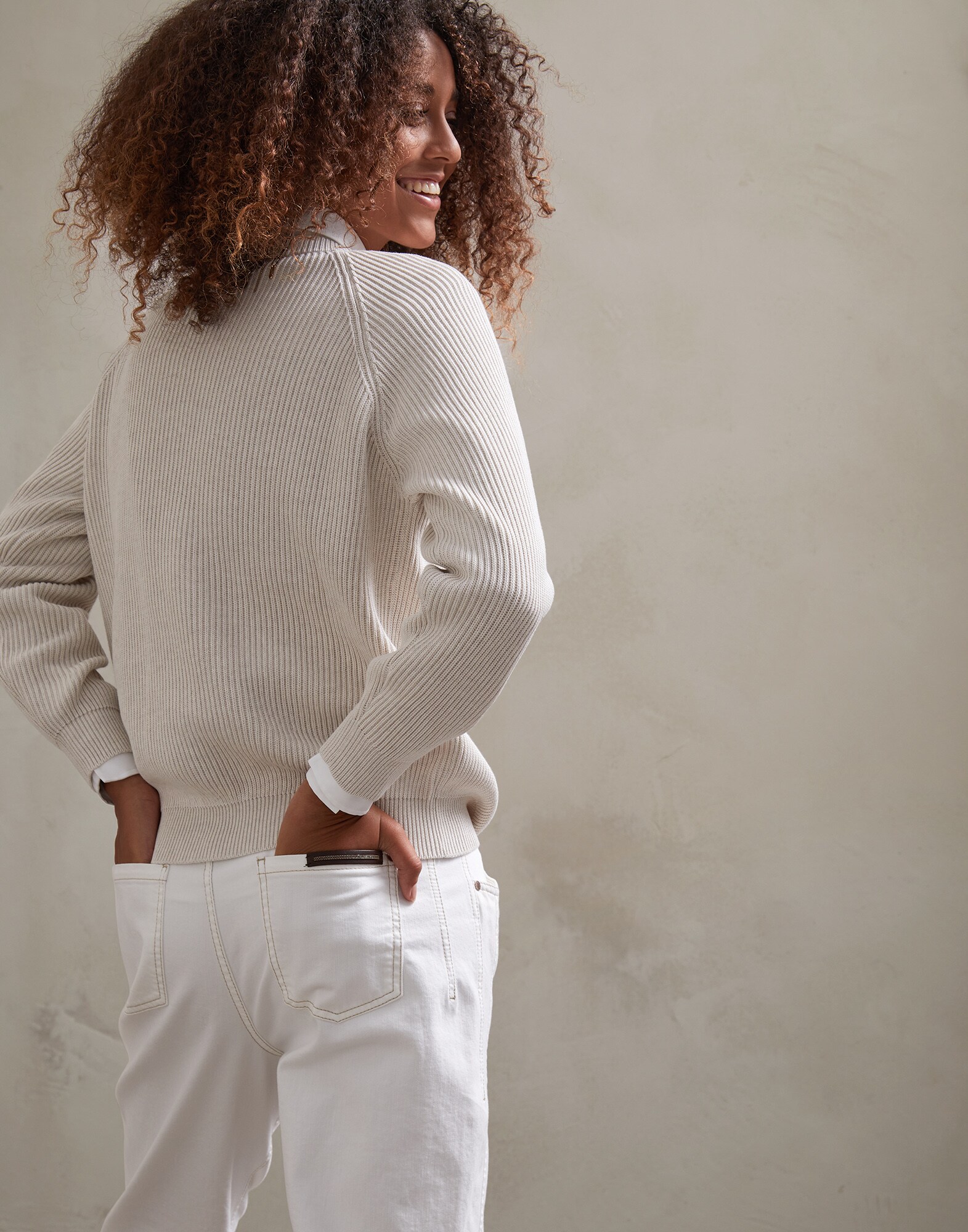 Crewneck Sweater Oat Woman 2 - Brunello Cucinelli