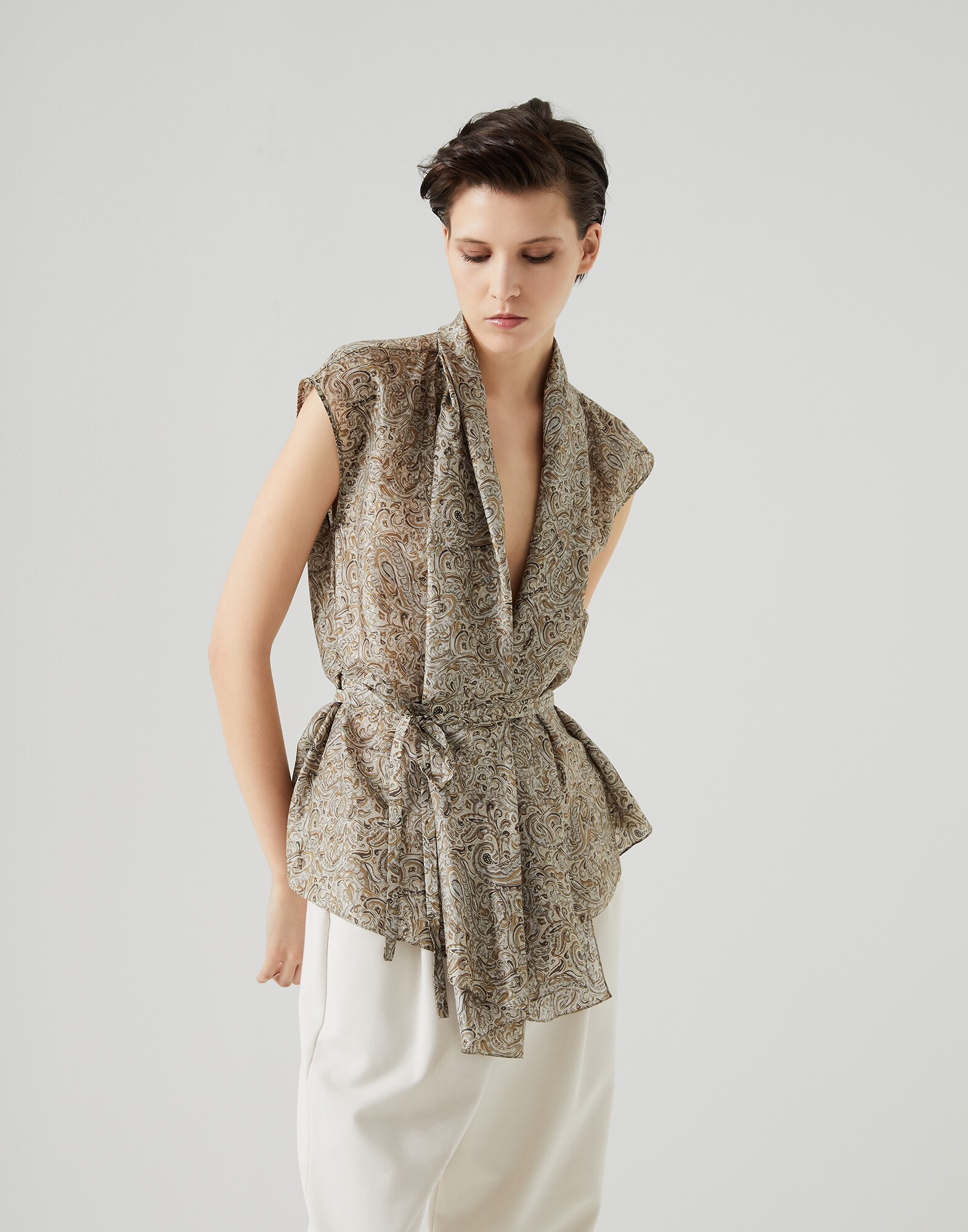 Top in seta Beige Donna - Brunello Cucinelli