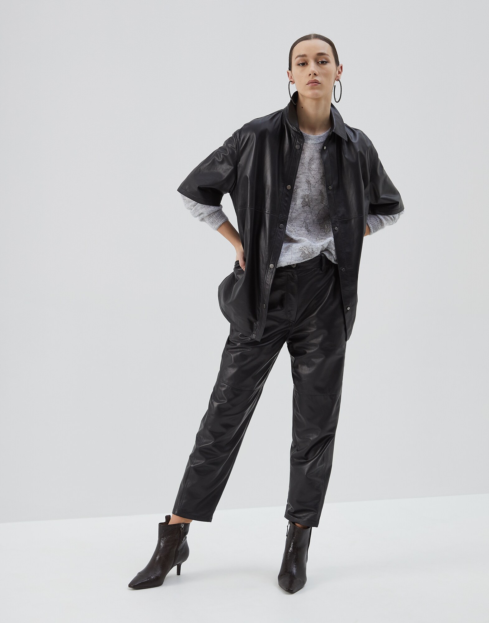 Pantalons en Cuir Noir Femme 3 - Brunello Cucinelli