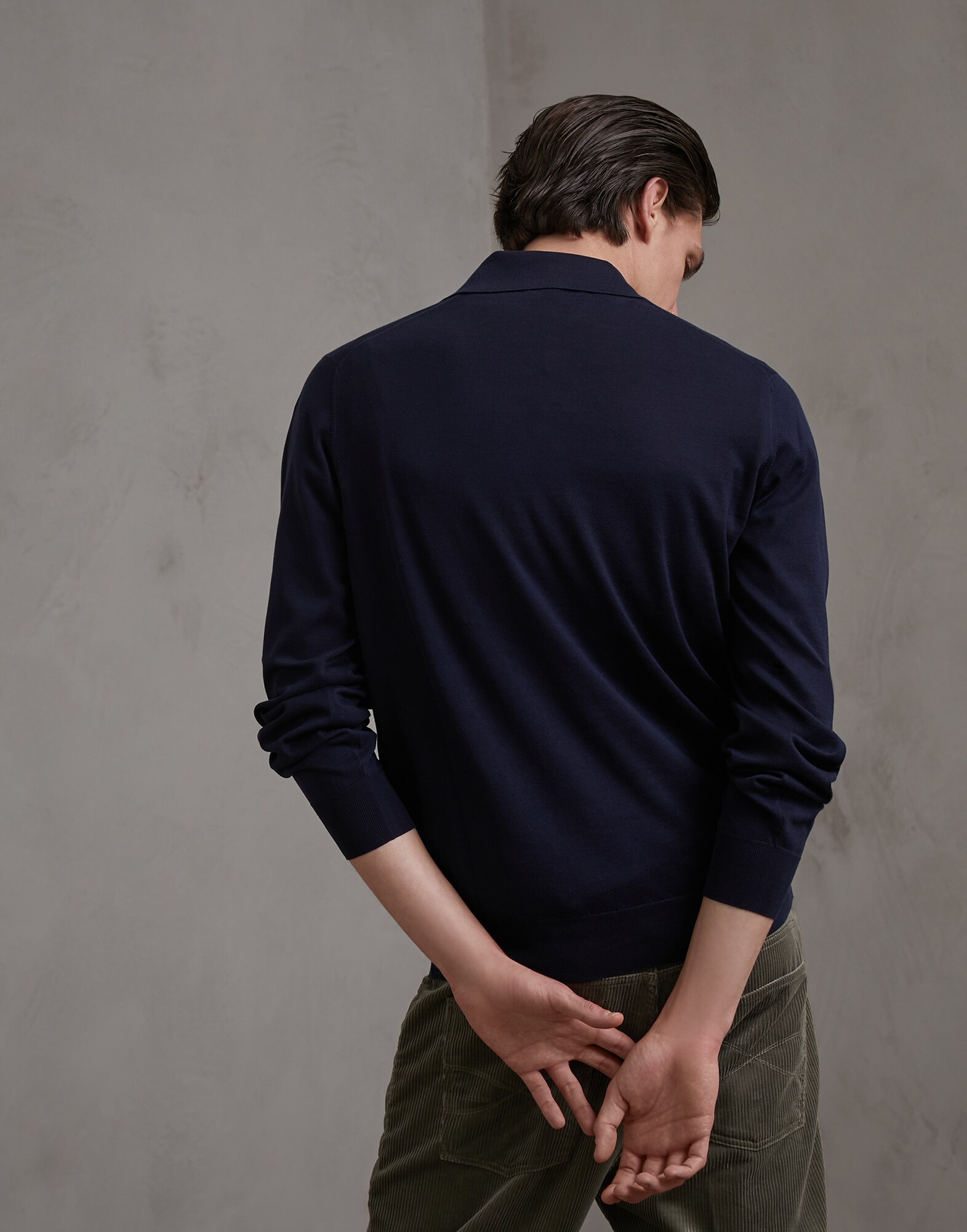 Polo-Style Sweater Navy Blue Man 2 - Brunello Cucinelli