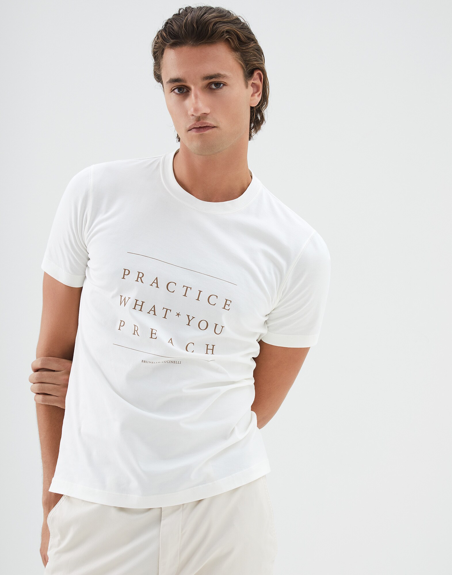 Short Sleeve T-Shirt Off-White Man 1 - Brunello Cucinelli