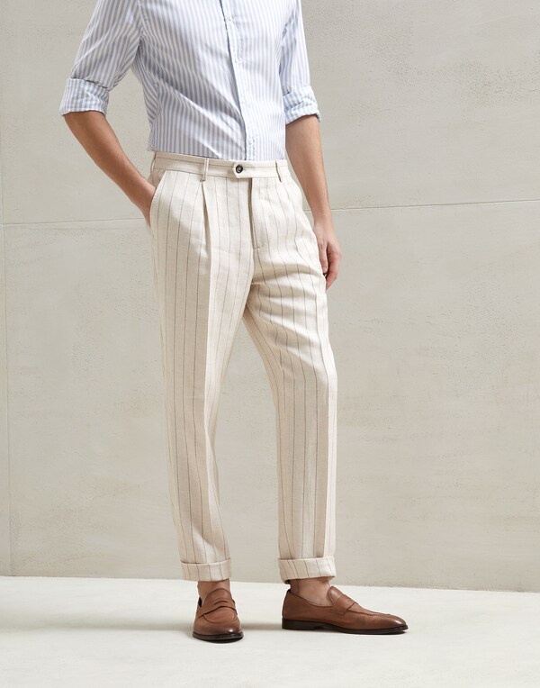 Chalk stripe trousers Beige Man - Brunello Cucinelli 