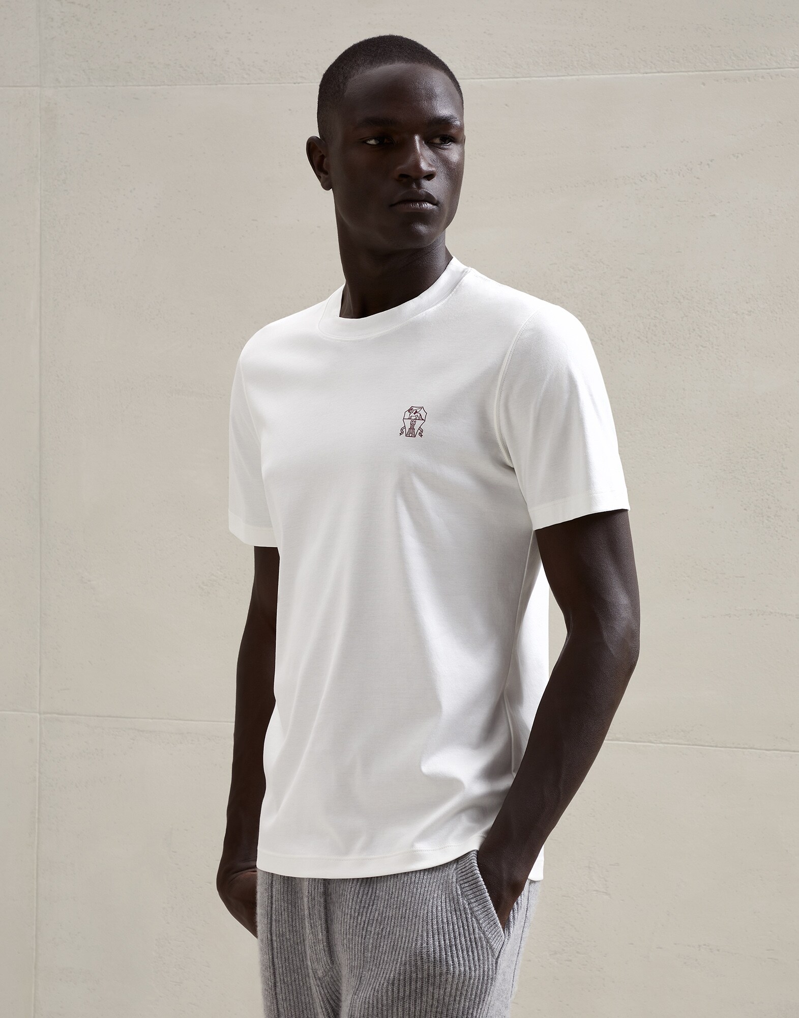 Tee-shirt in jersey avec logo Blanc Cassé Homme - Brunello Cucinelli