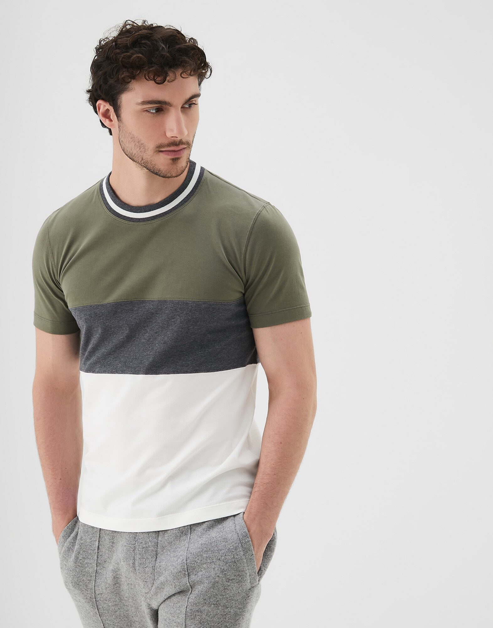 T-Shirt Manches Courtes Vert olive Homme 1 - Brunello Cucinelli
