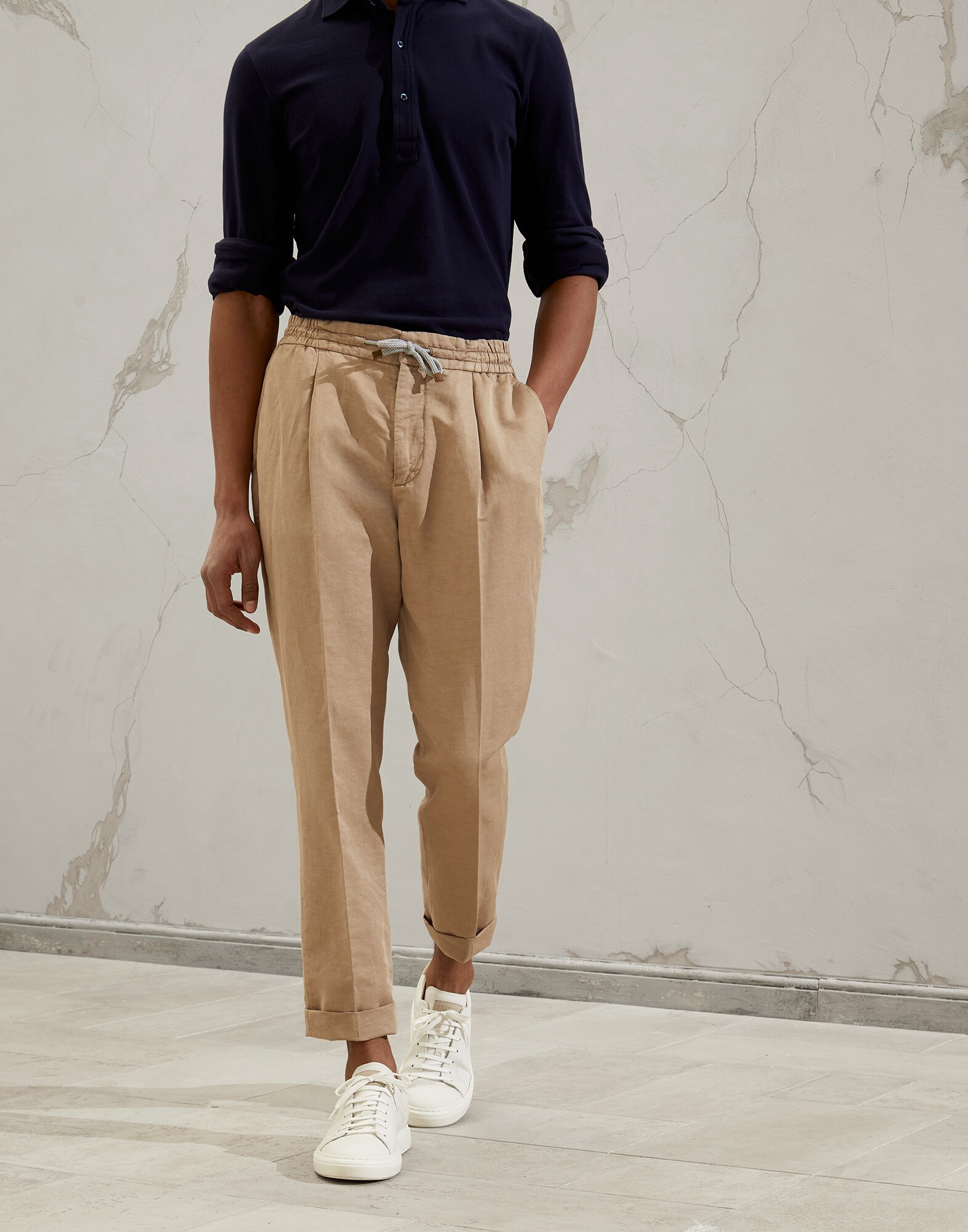 Gabardine garment dyed trousers Beige Man - Brunello Cucinelli