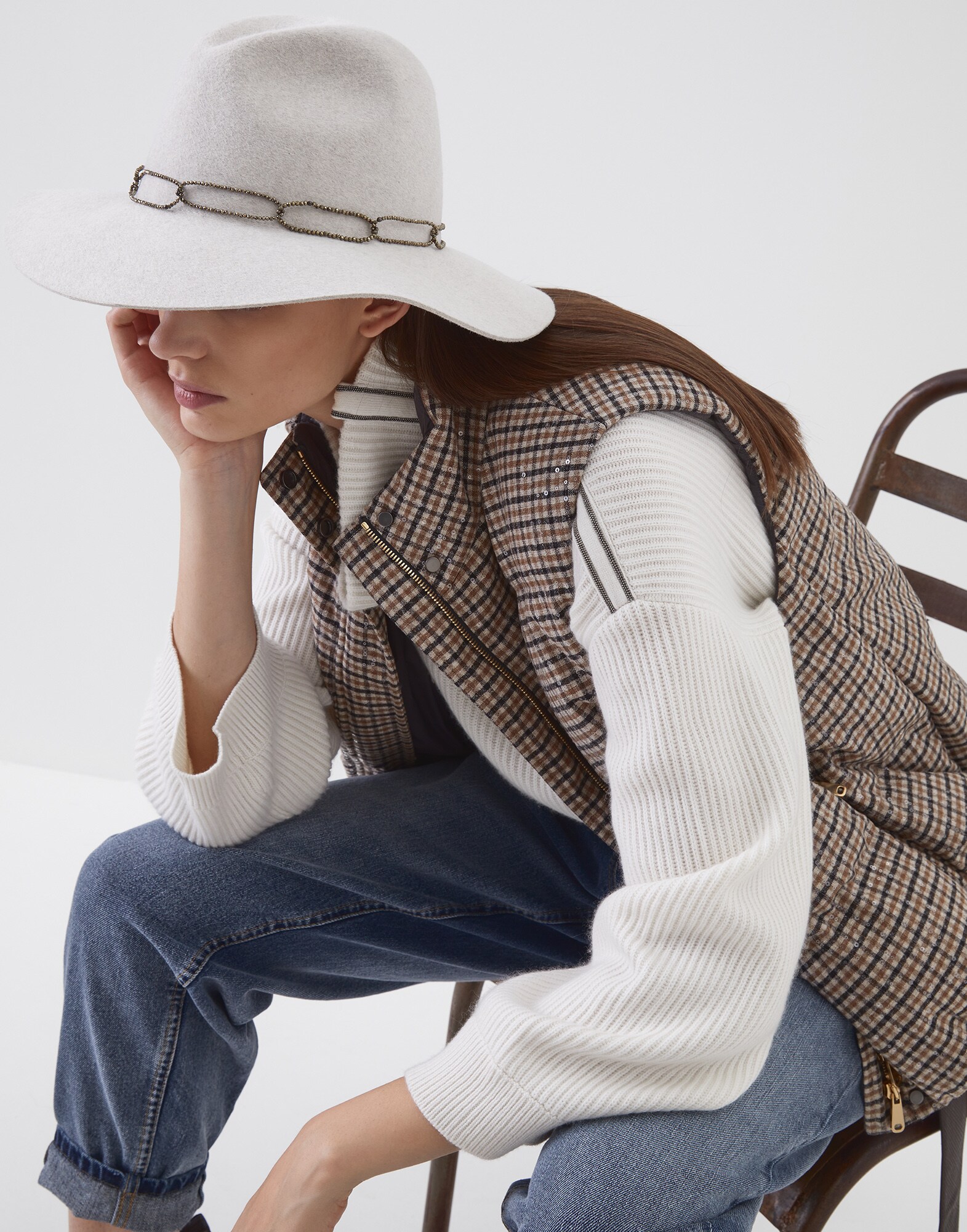 Down Sleeveless Jacket Beige Woman 4 - Brunello Cucinelli