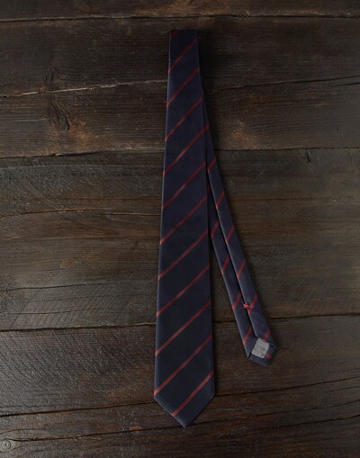 Cravate en sergé de soie rayé Bleu Marine Homme - Brunello Cucinelli 