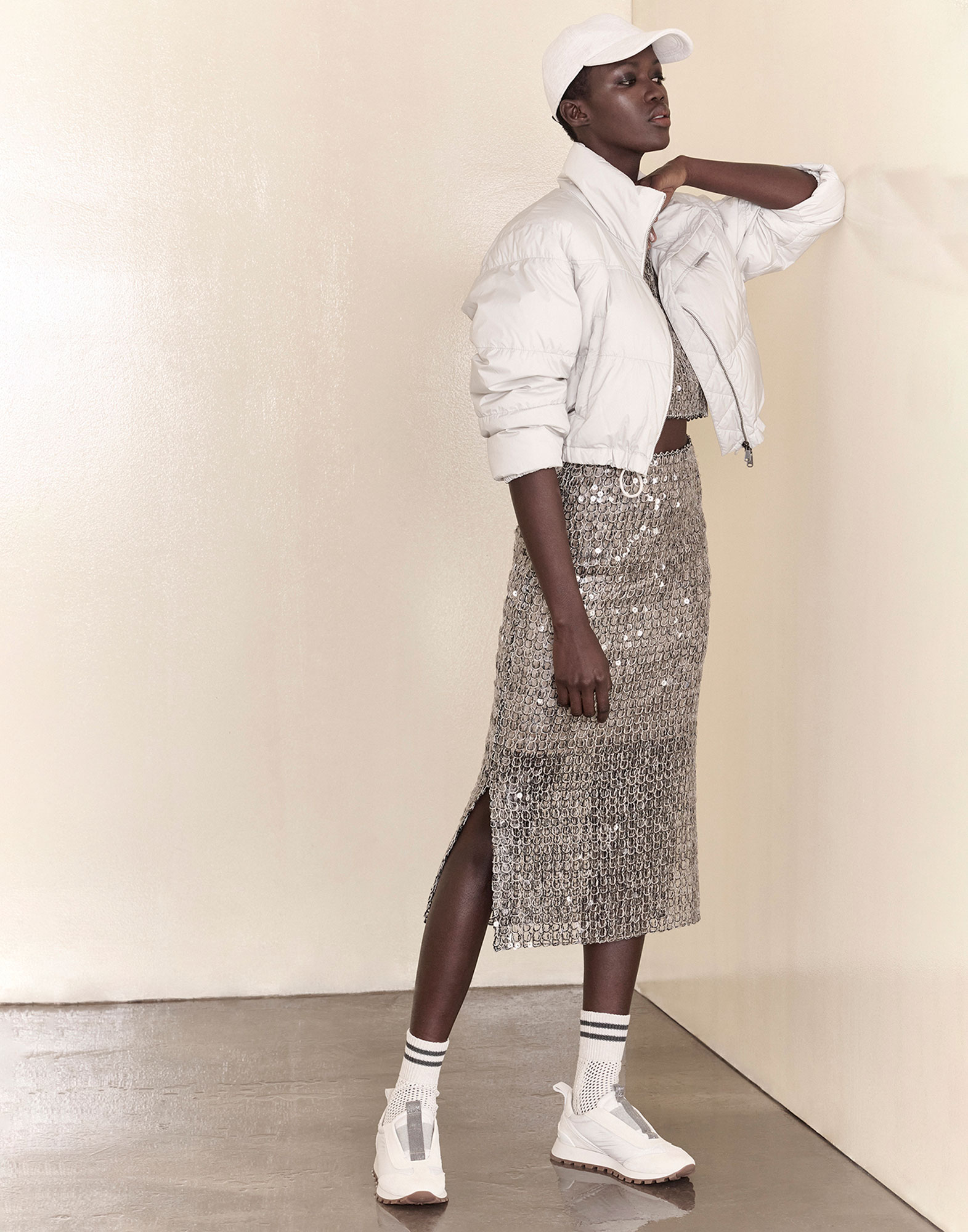 Jupe broderie brillante Gris Femme - Brunello Cucinelli