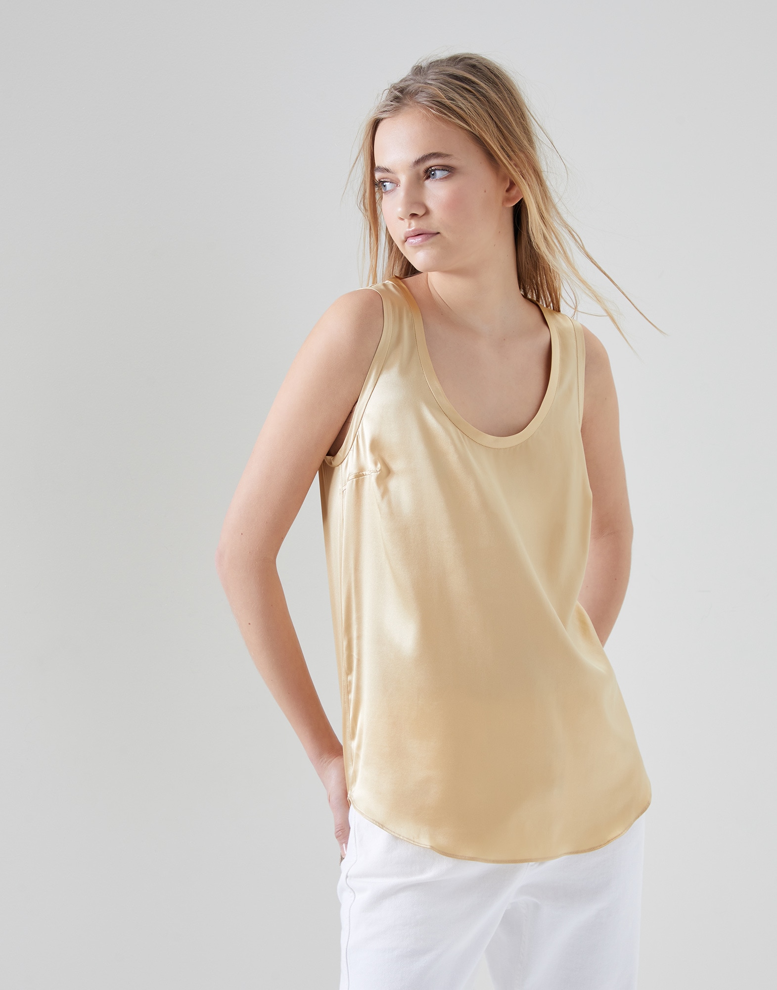 Natural Womens Clothing Tops Shirts Brunello Cucinelli Satin Shirt in Sand 