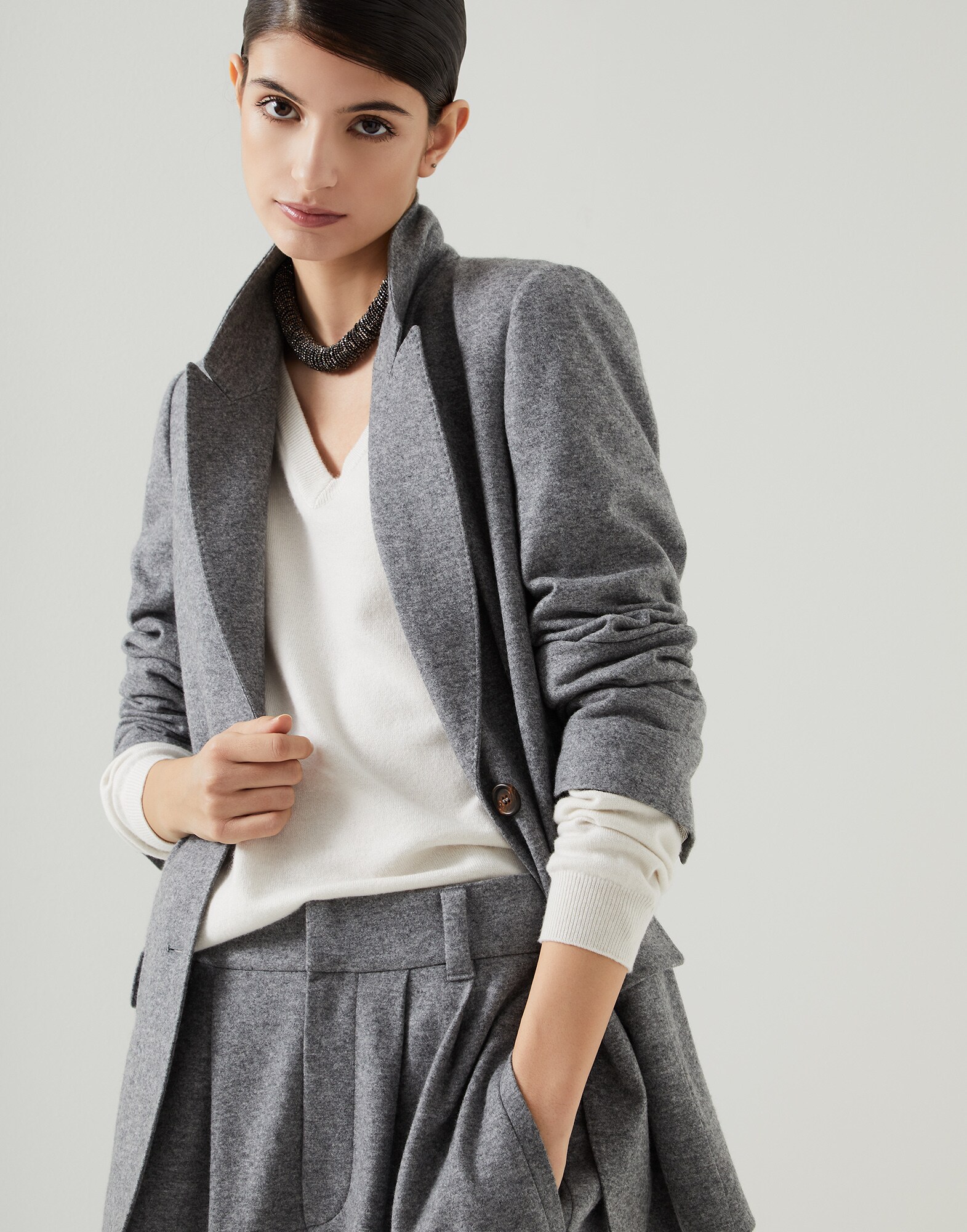 Cashmere jersey blazer Graphite Woman - Brunello Cucinelli