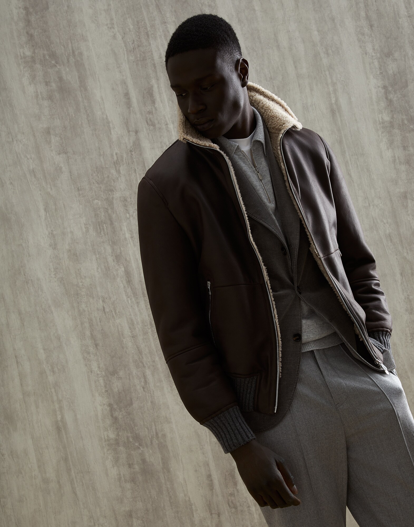 Bomber en peau de mouton Brun Foncé Homme - Brunello Cucinelli