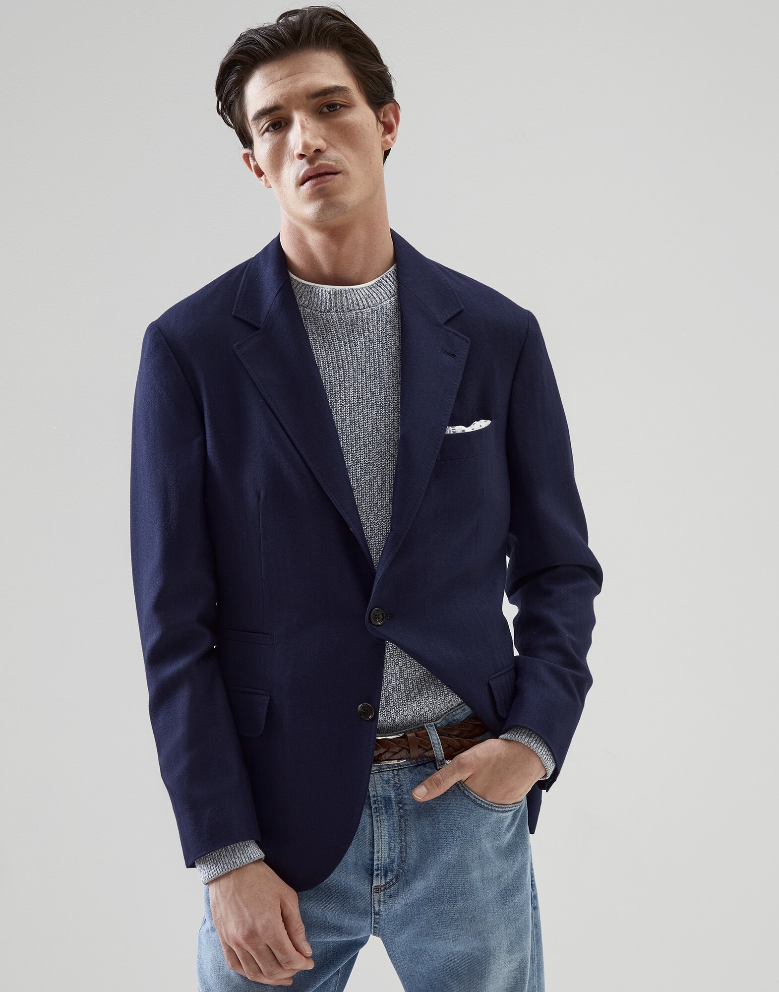 Veste déstructurée à chevrons Bleu Homme - Brunello Cucinelli