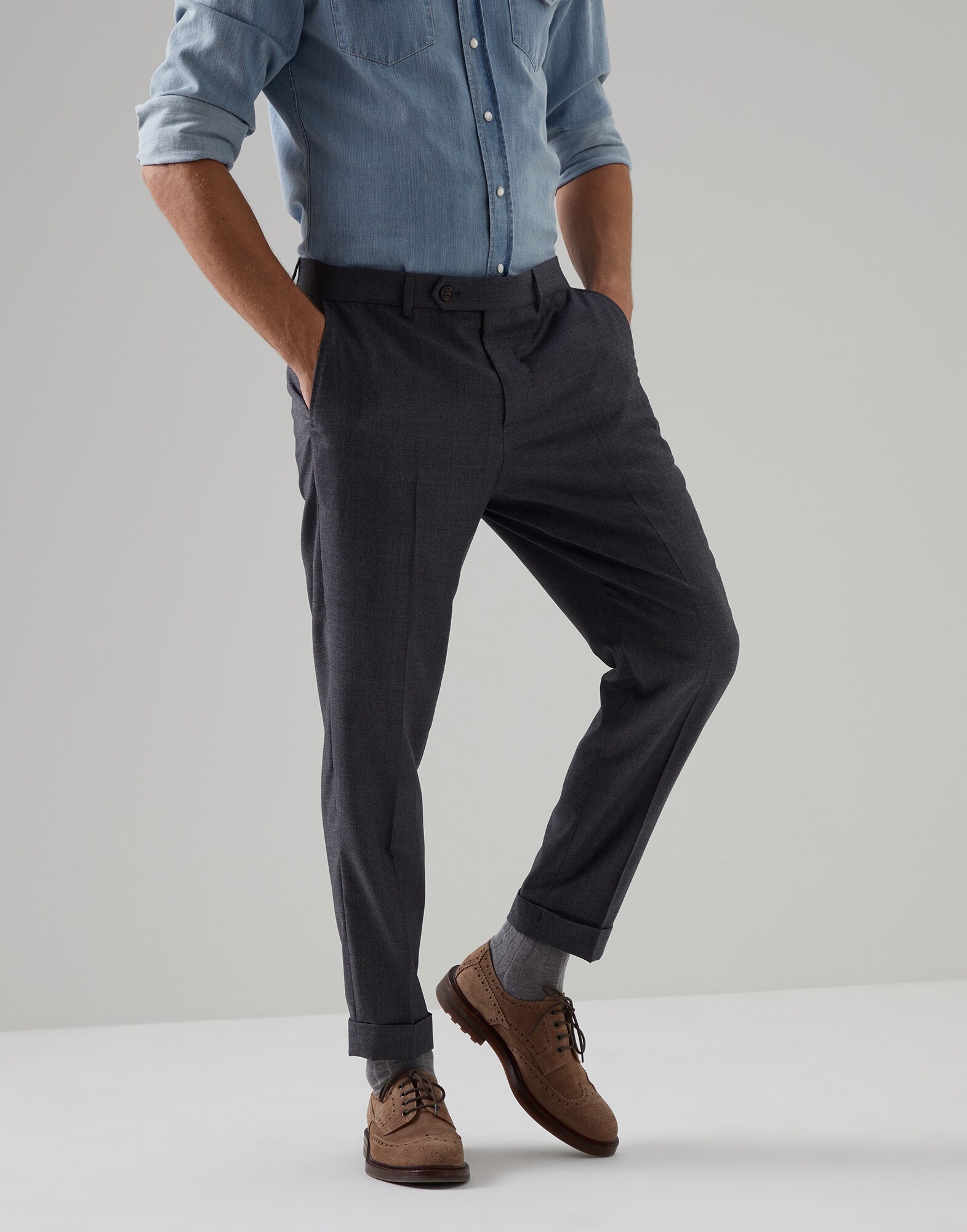 Pantalon Prince de Galles Gris Moyen Homme - Brunello Cucinelli