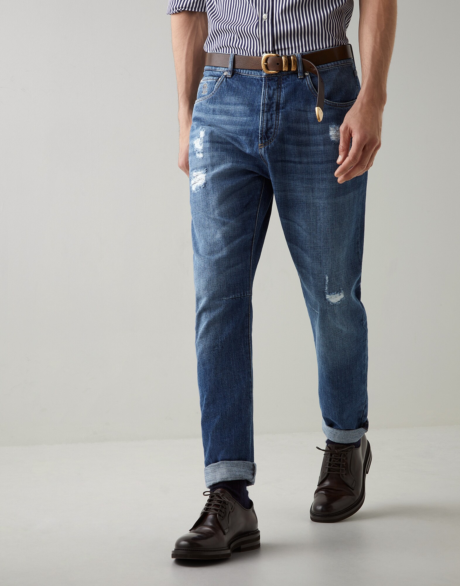 Hose mit Rissen Mittleres Jeansblau Herren - Brunello Cucinelli