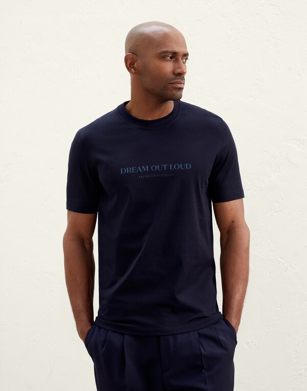 T-shirt with print Navy Blue Man - Brunello Cucinelli 