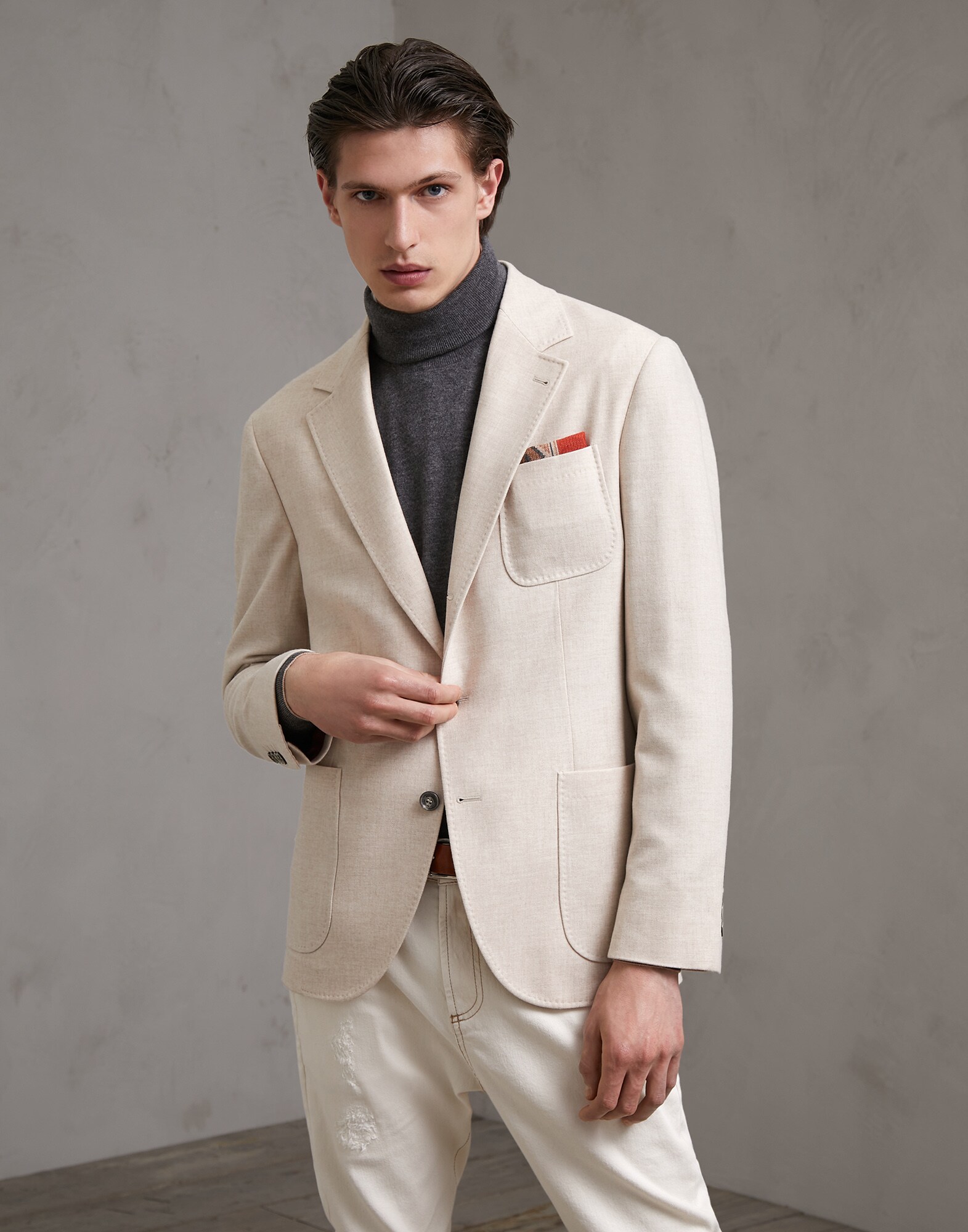 Einreihiger Blazer Sand Herren 1 - Brunello Cucinelli