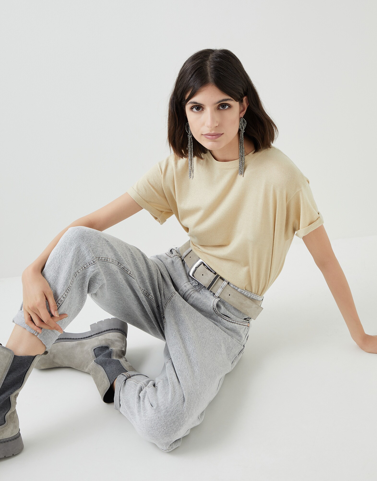 Lightweight sweater Cream Woman - Brunello Cucinelli