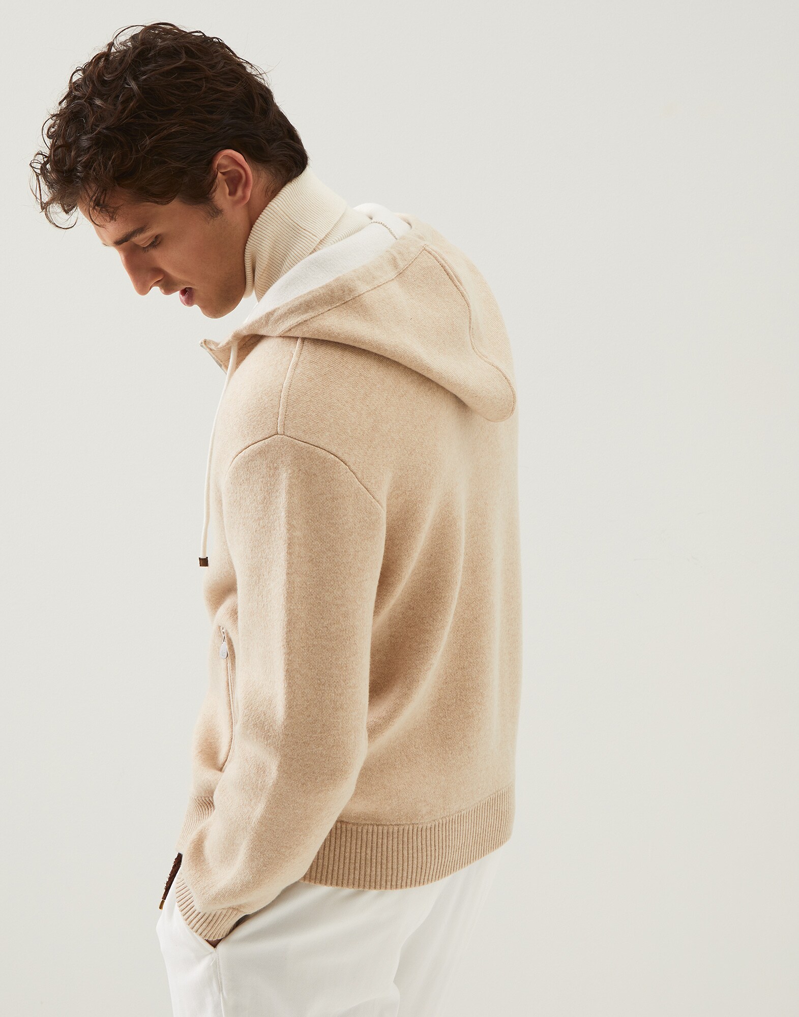 Zip-front Cardigan Beige Man 2 - Brunello Cucinelli