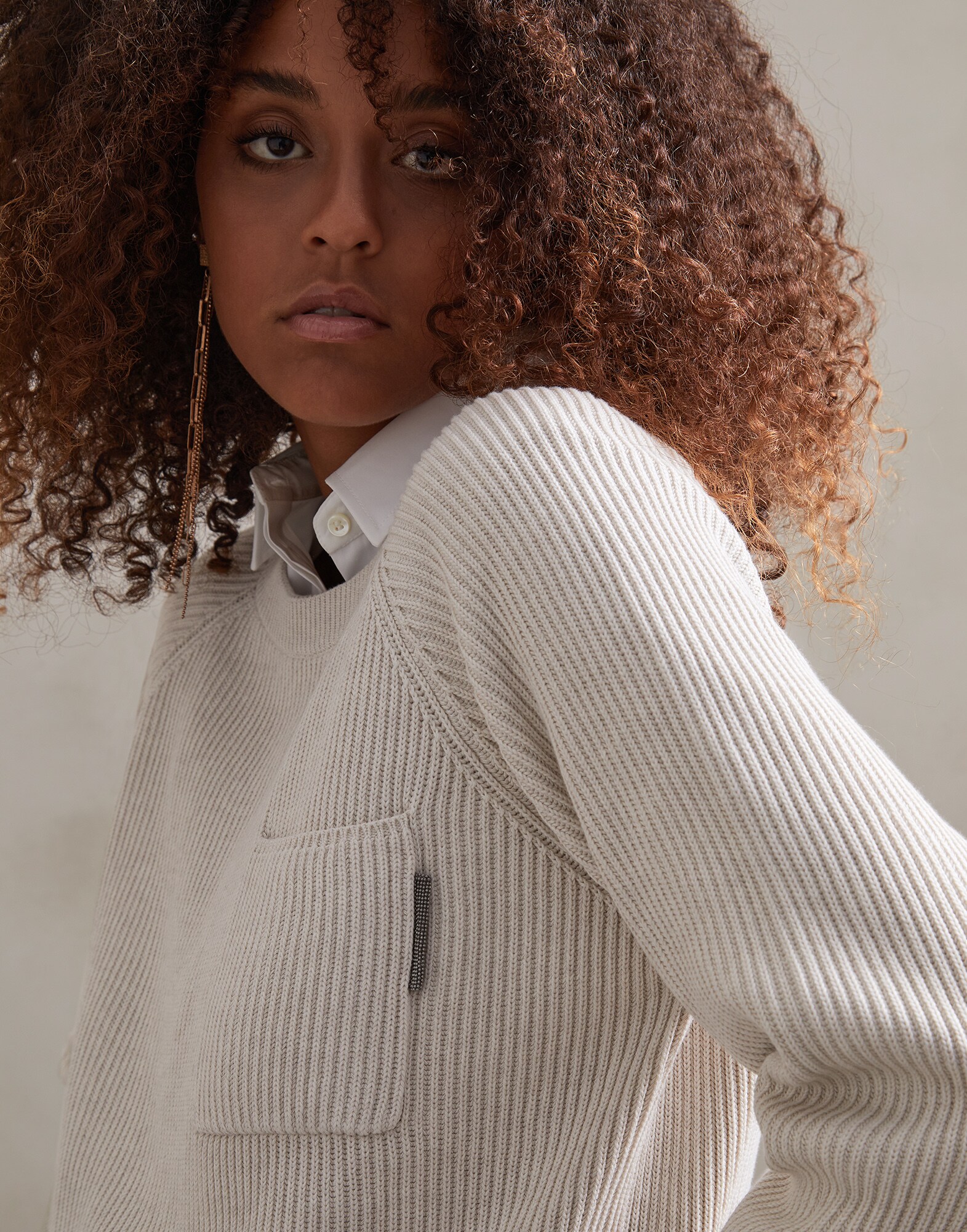 Crewneck Sweater Oat Woman 0 - Brunello Cucinelli