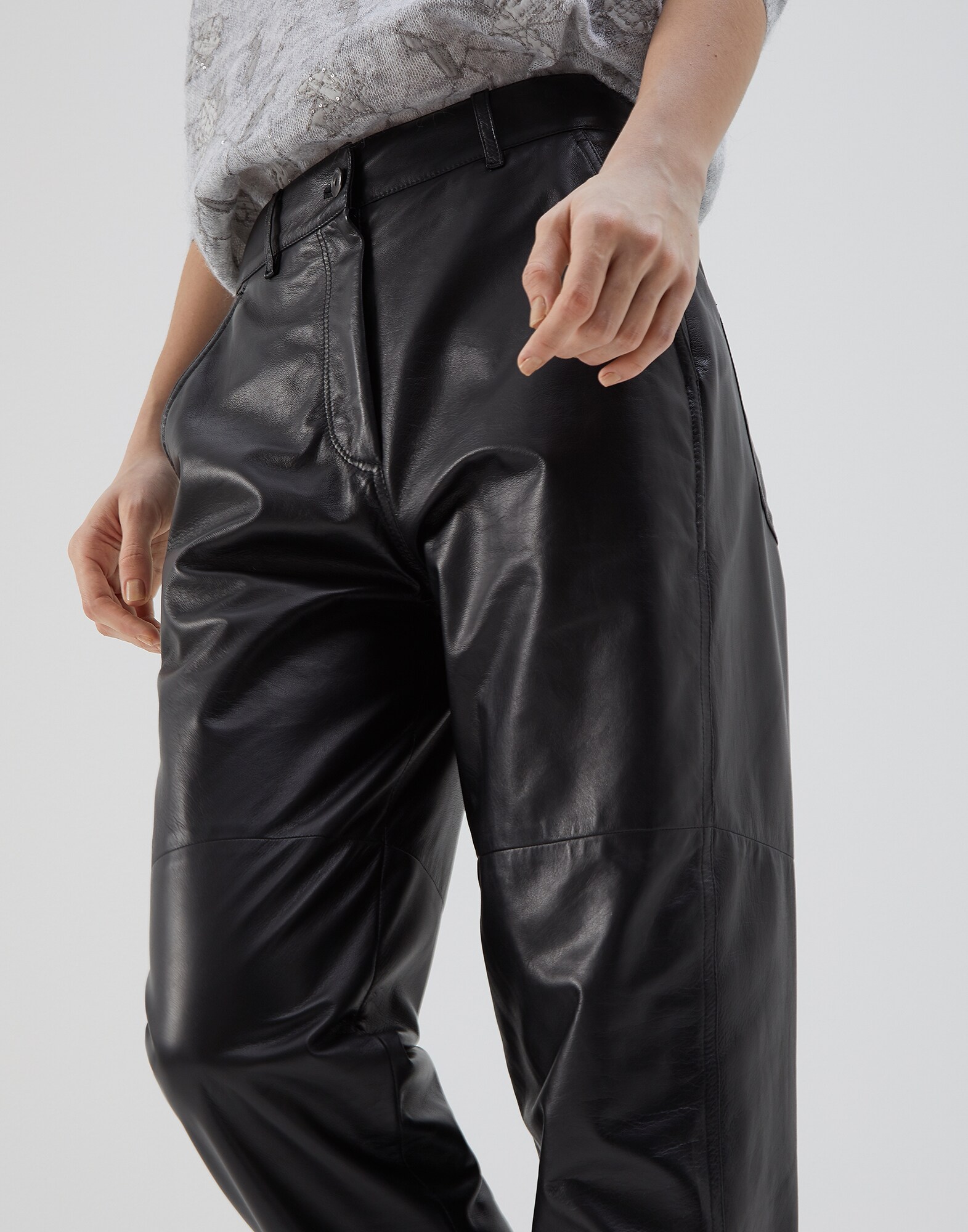 Pantalons en Cuir Noir Femme 2 - Brunello Cucinelli