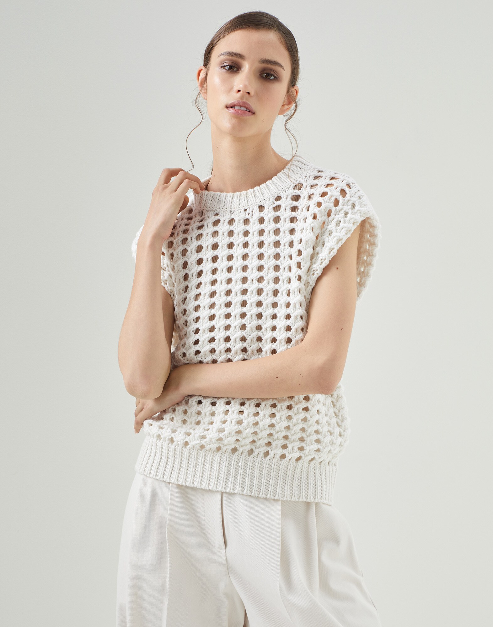 Jersey de cachemir y seda Blanco Mujer - Brunello Cucinelli