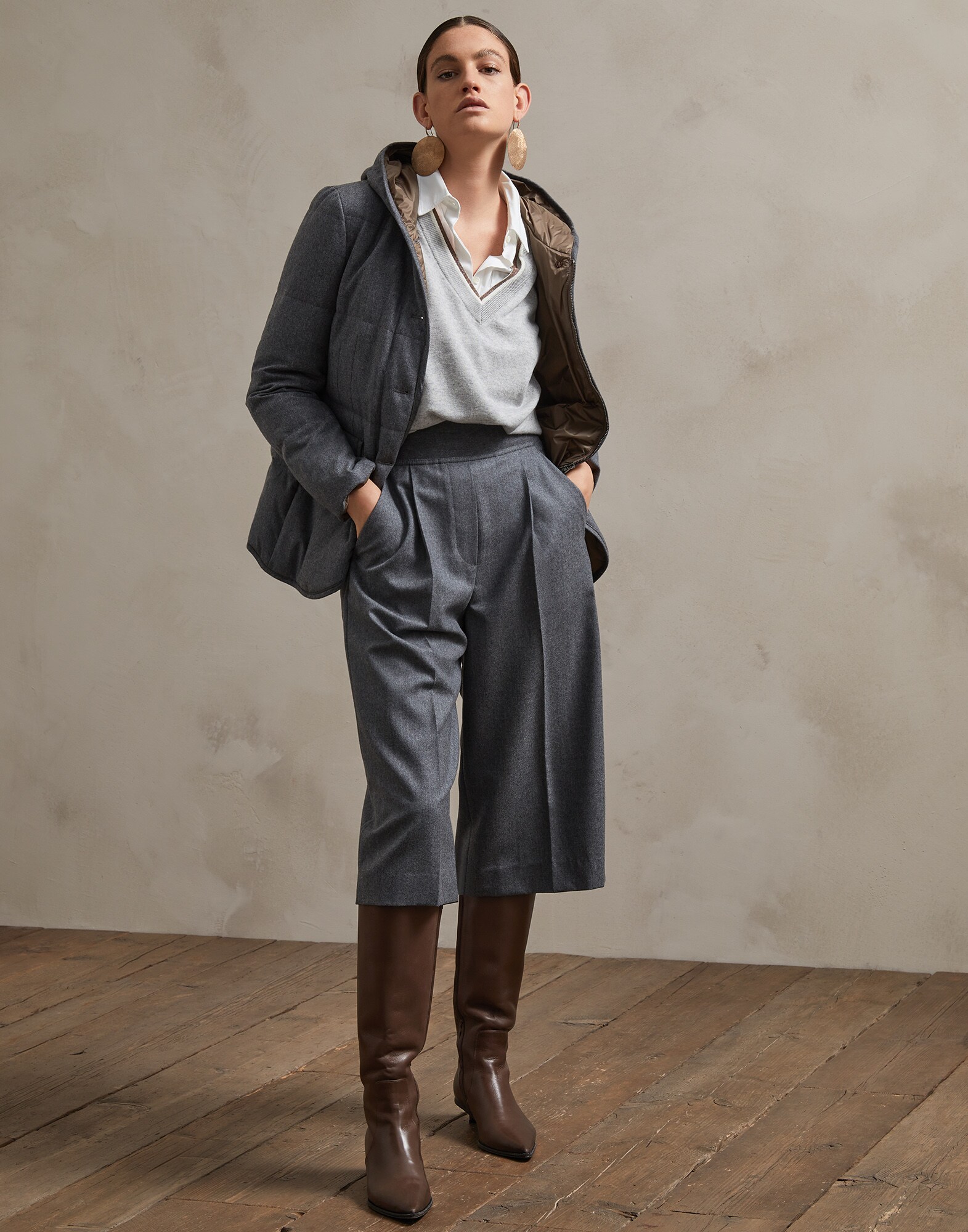 V-neck Sweater Pebble Woman 3 - Brunello Cucinelli
