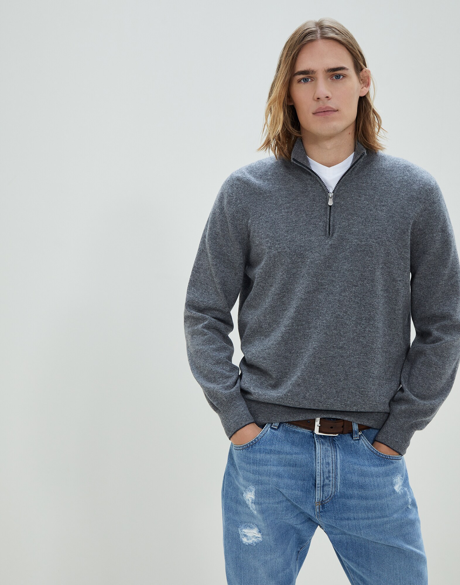 mock turtleneck sweater with back zipper